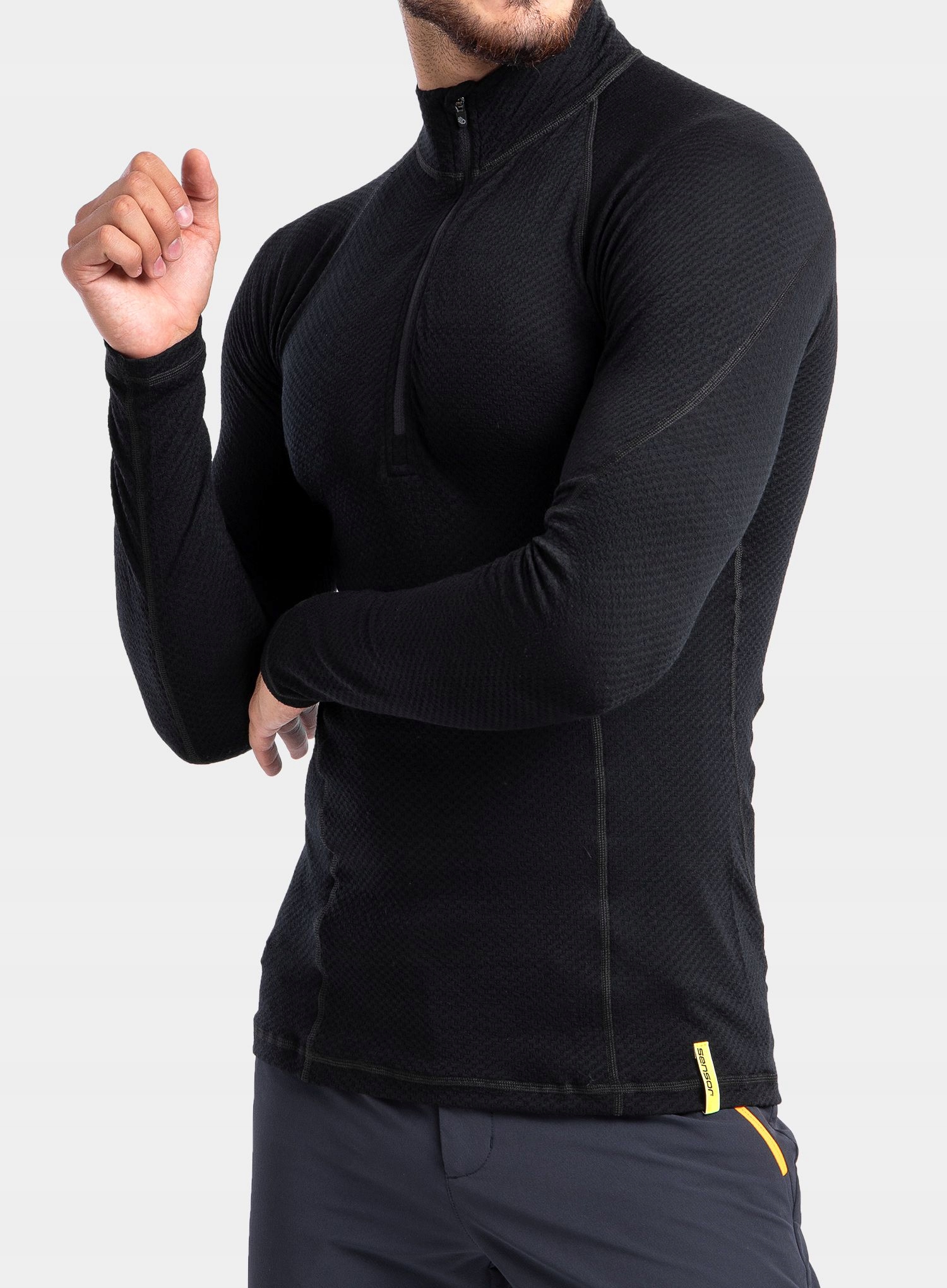 Technická mikina Sensor Merino Df Tee L/s Zip černá XXL
