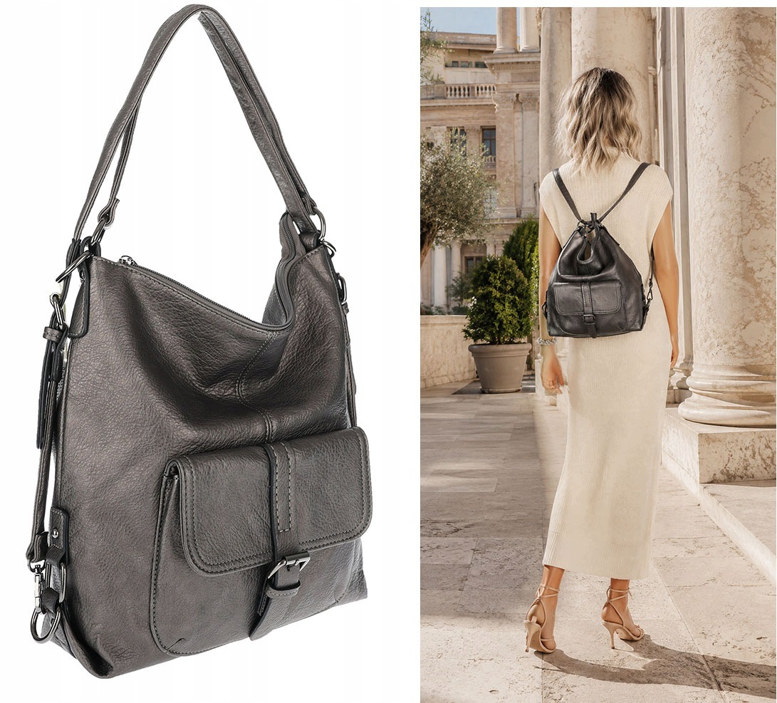 Městská taška 2v1 Shopper Batoh Taška Módní taška přes rameno SQ36A Stříbrná