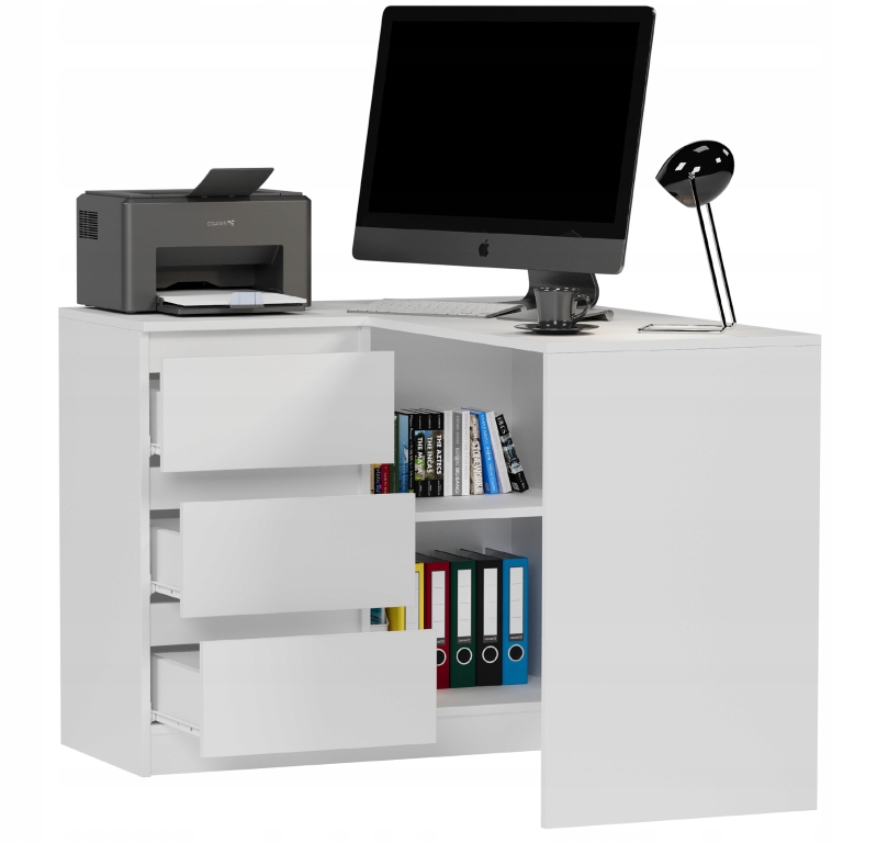 MEBLE BIURKO NAROŻNE KOMPUTER LEWE BIAŁE N-4L