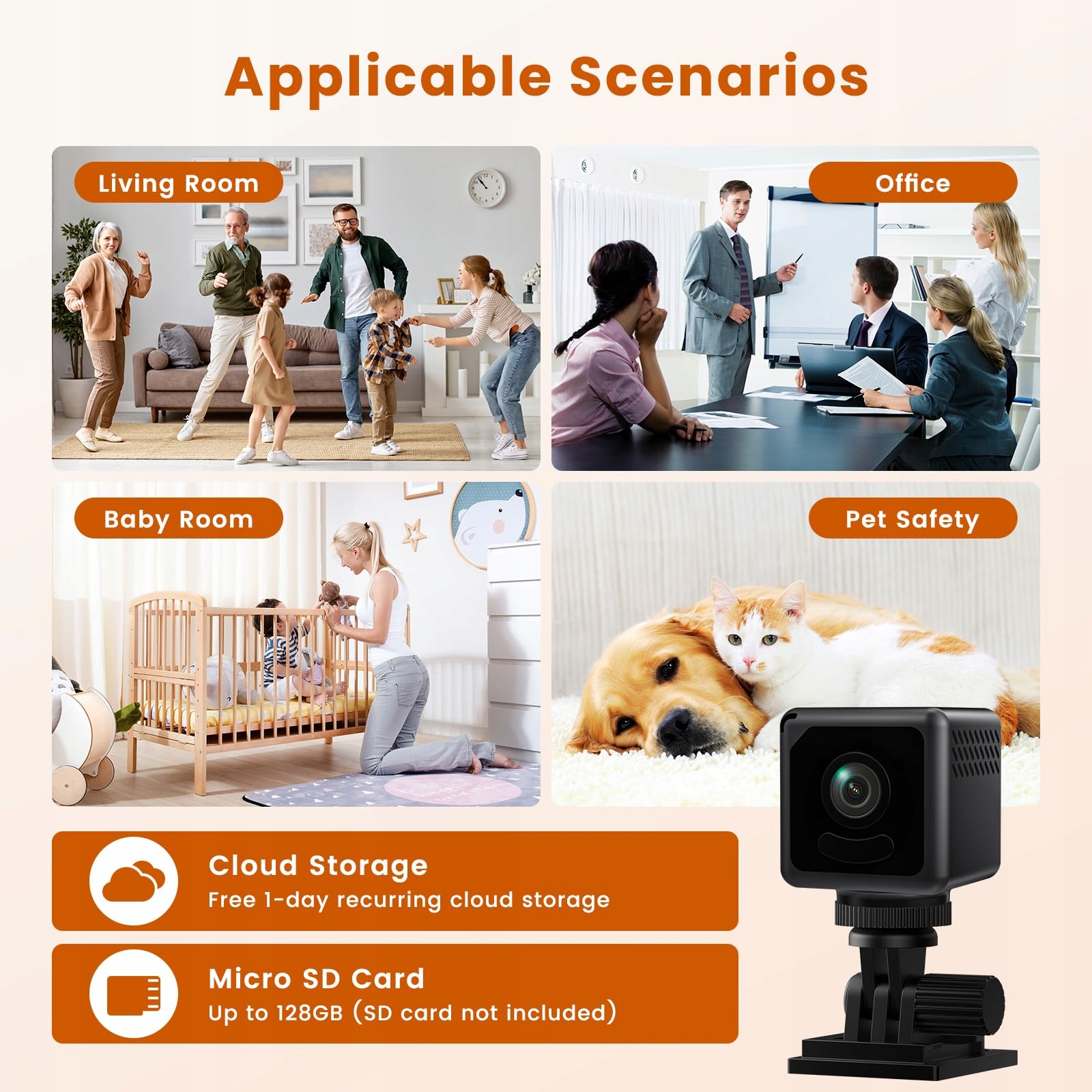 EKJANEPE Mini Kamera 4K WLAN Do Monitoringu Wnętrz Z Detekcją Ruchu — miniatura 6