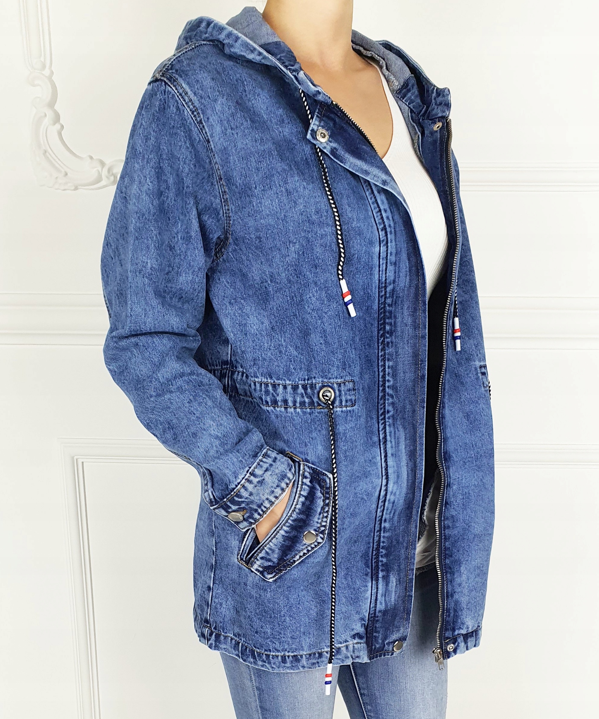 #KATANA JEANSOWA KURTKA DAMSKA DŁUGA Parka Kaptur# Model Valeska