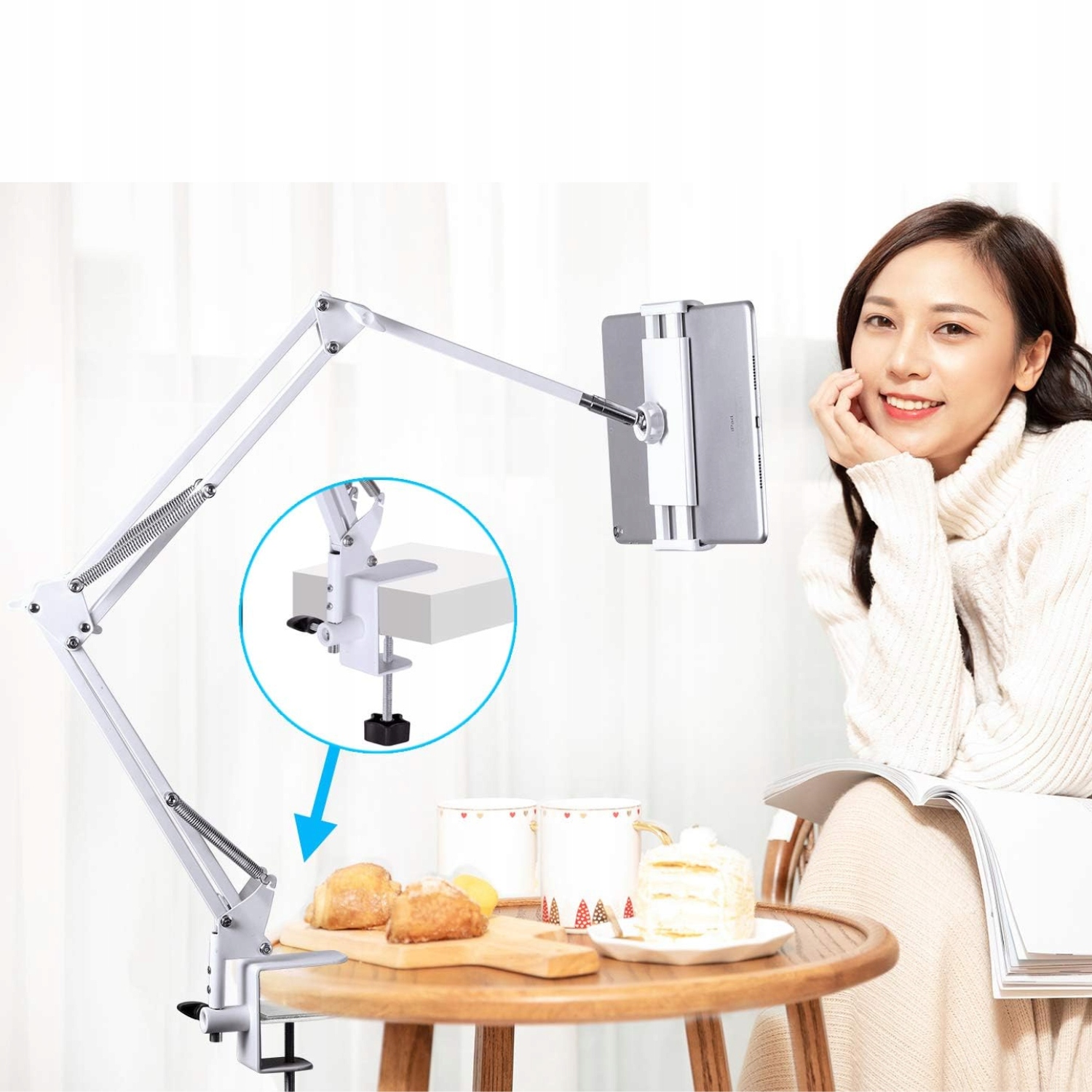 REGULOWANY uchwyt na tablet telefon od 4,5-12,9 cala OBROTOWY Biały Rodzaj elastyczny