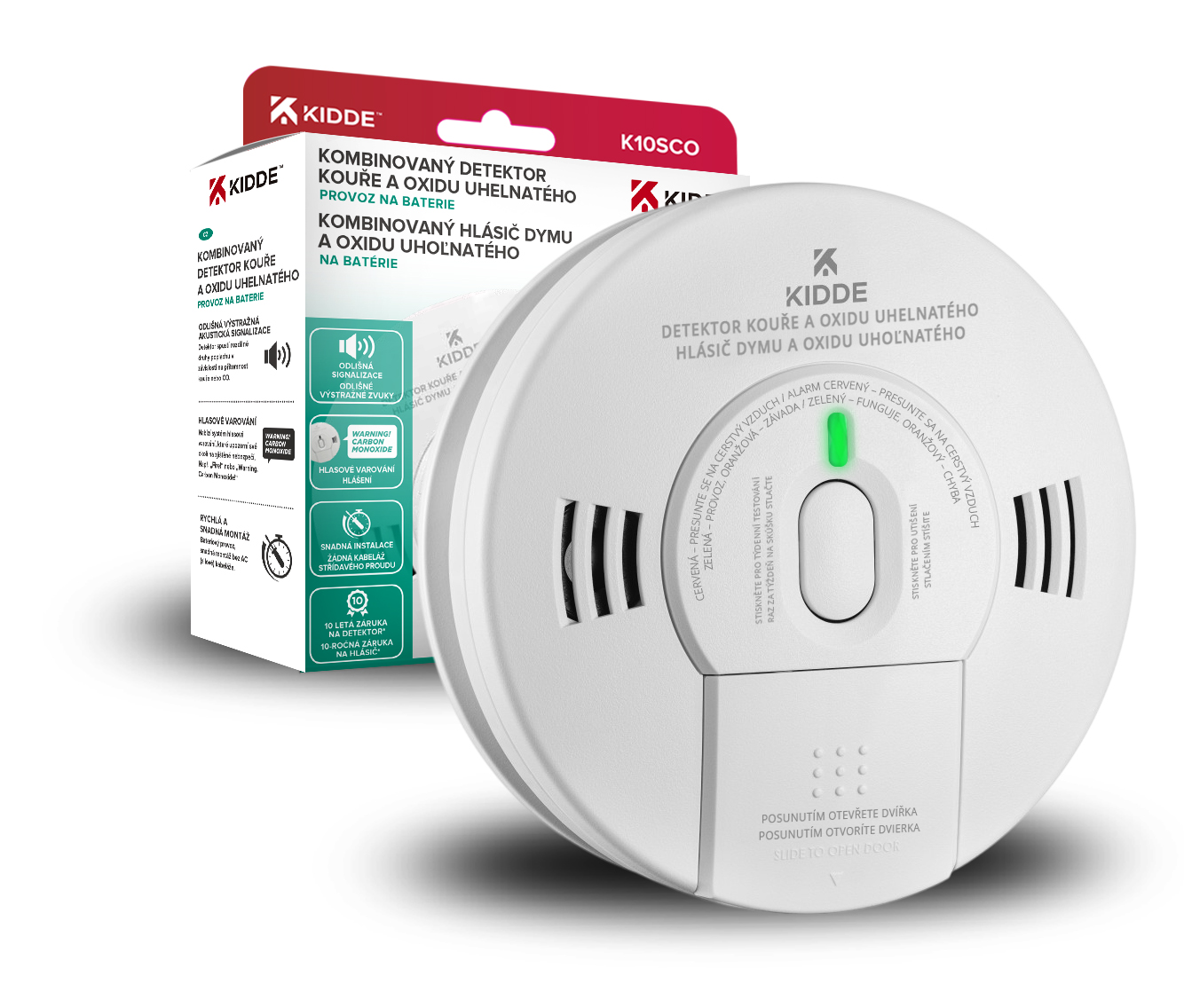 Hlásič plynu Co a hlásič požiaru Kidde K10SCO