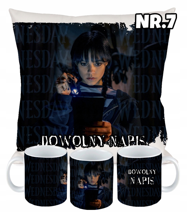 ZESTAW PODUSZKA KUBEK WEDNESDAY ADDAMS prezent Bohater Inny