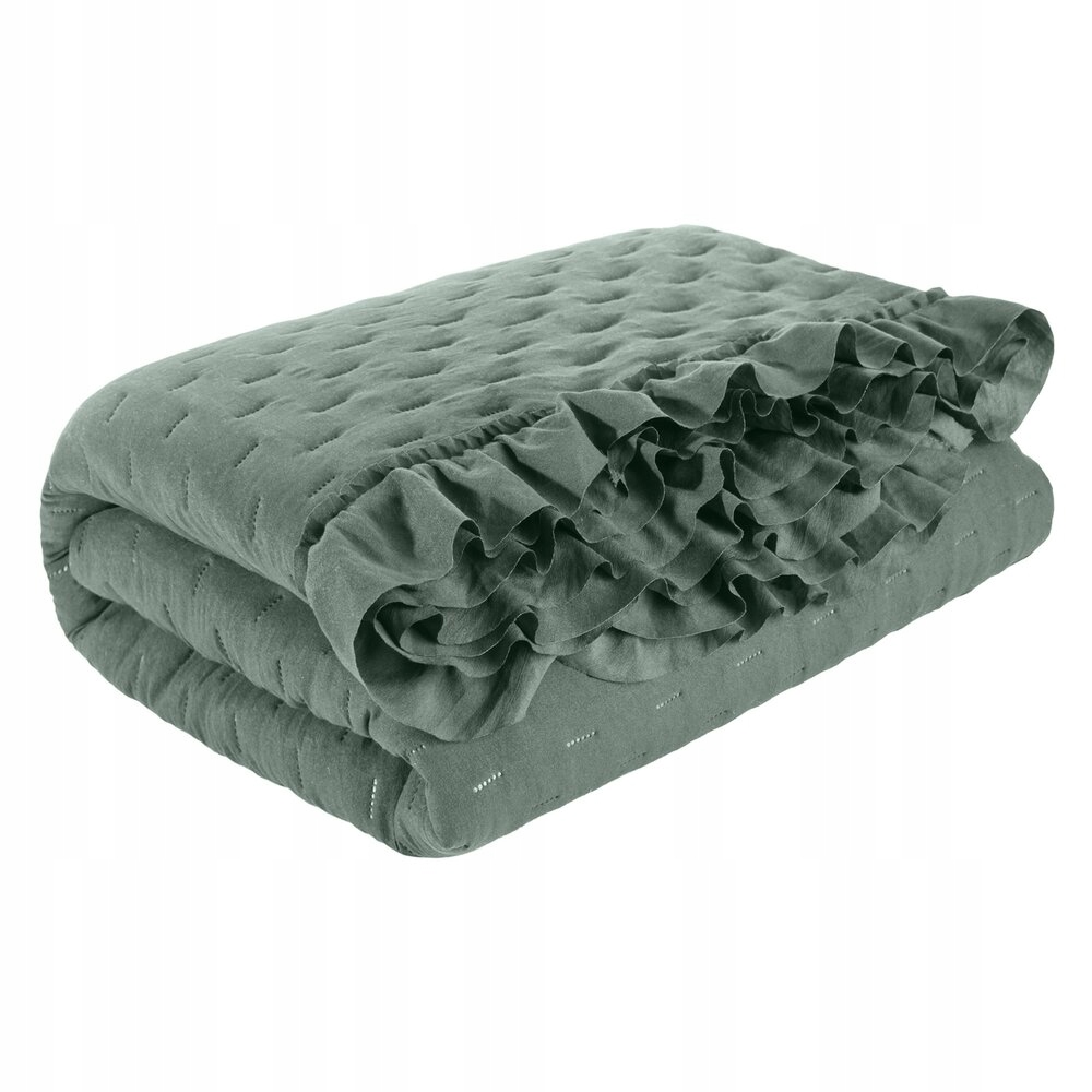 Dekorativní přehoz Isabel 220x240 tmavě mátový, prošívaný s volánem