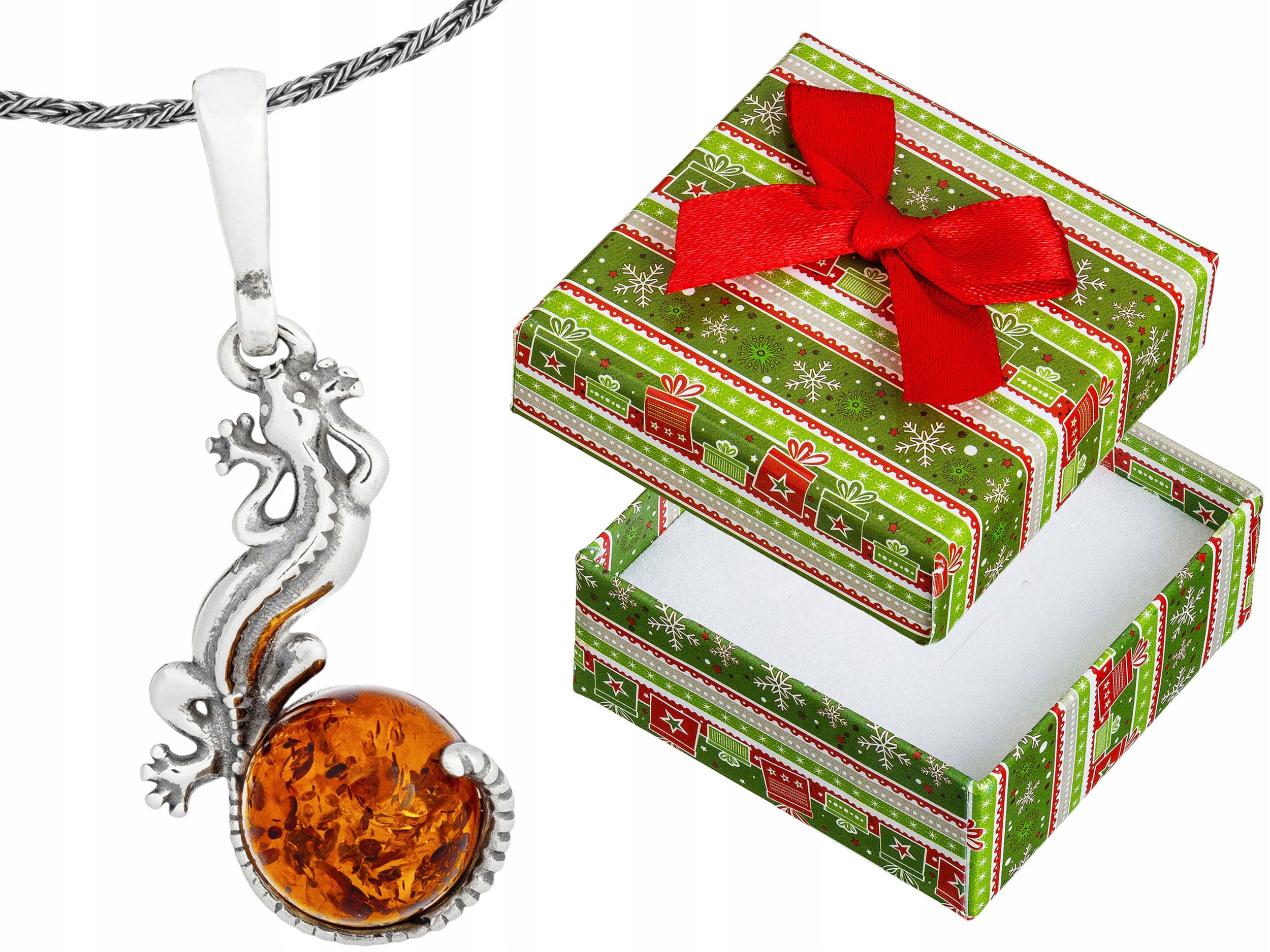 Stříbrný Oxidovaný Dámský Náhrdelník s Jantarem Ještěrka Choker 30 cm