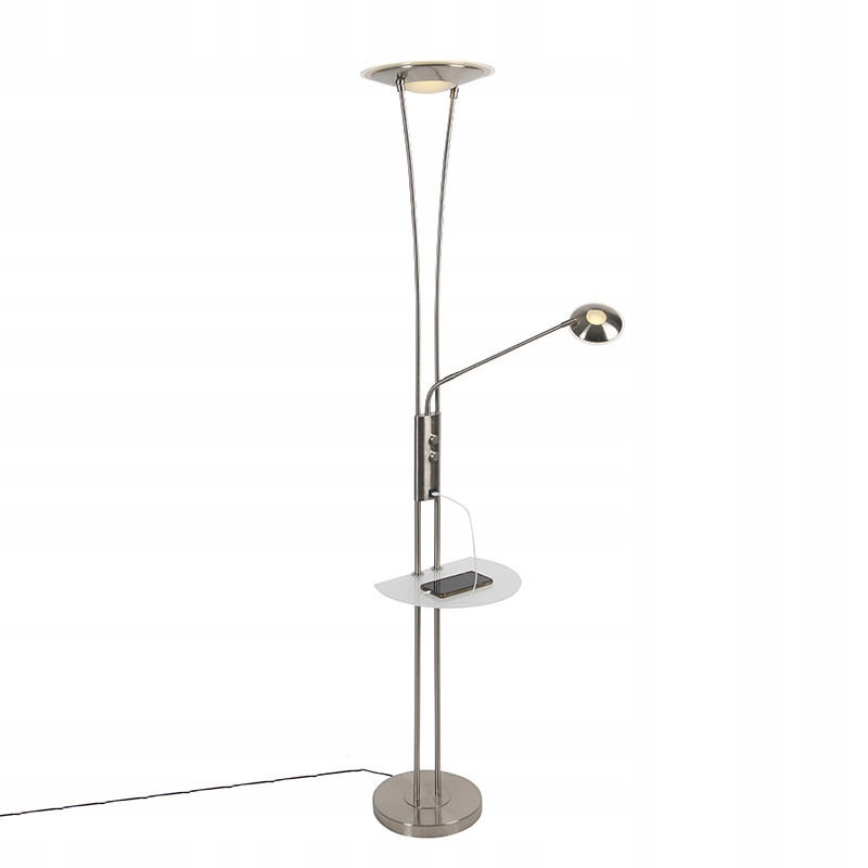 Stalowa lampa podłogowa z ramieniem do czytania, w tym Led i port Usb