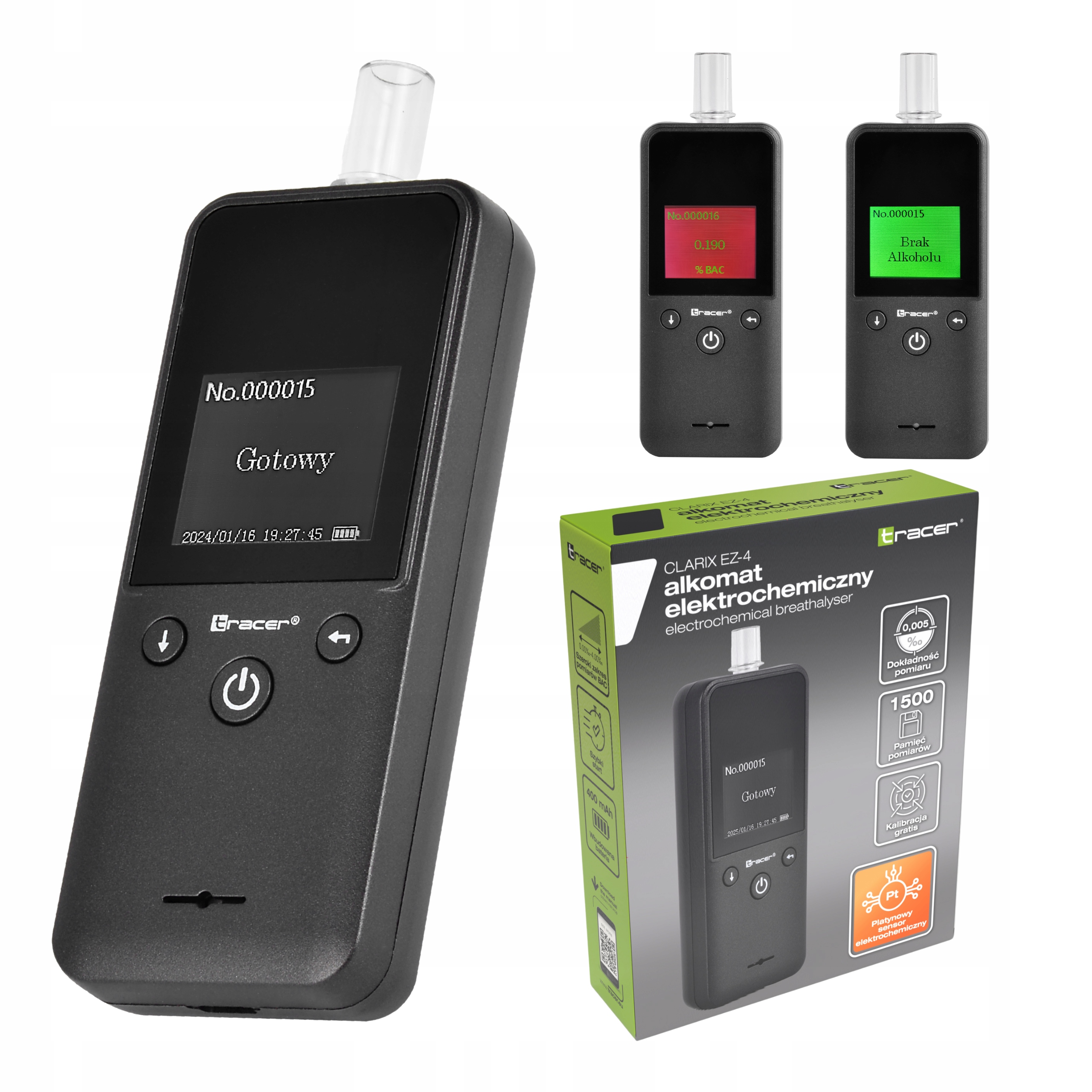 Alkomat elektrochemiczny Tracer Clarix EZ-4 etui dokł. 0,005%o Usb C