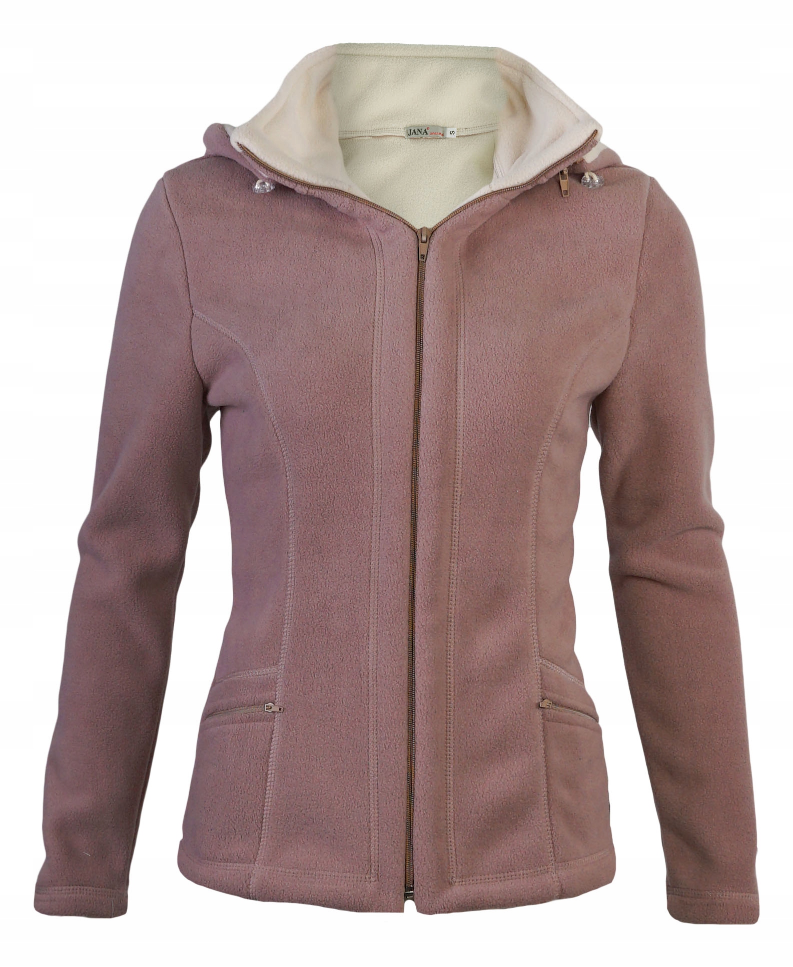 Bluza polarowa damska ciepła polar rozpinany z kapturem beżowa Jana XXL