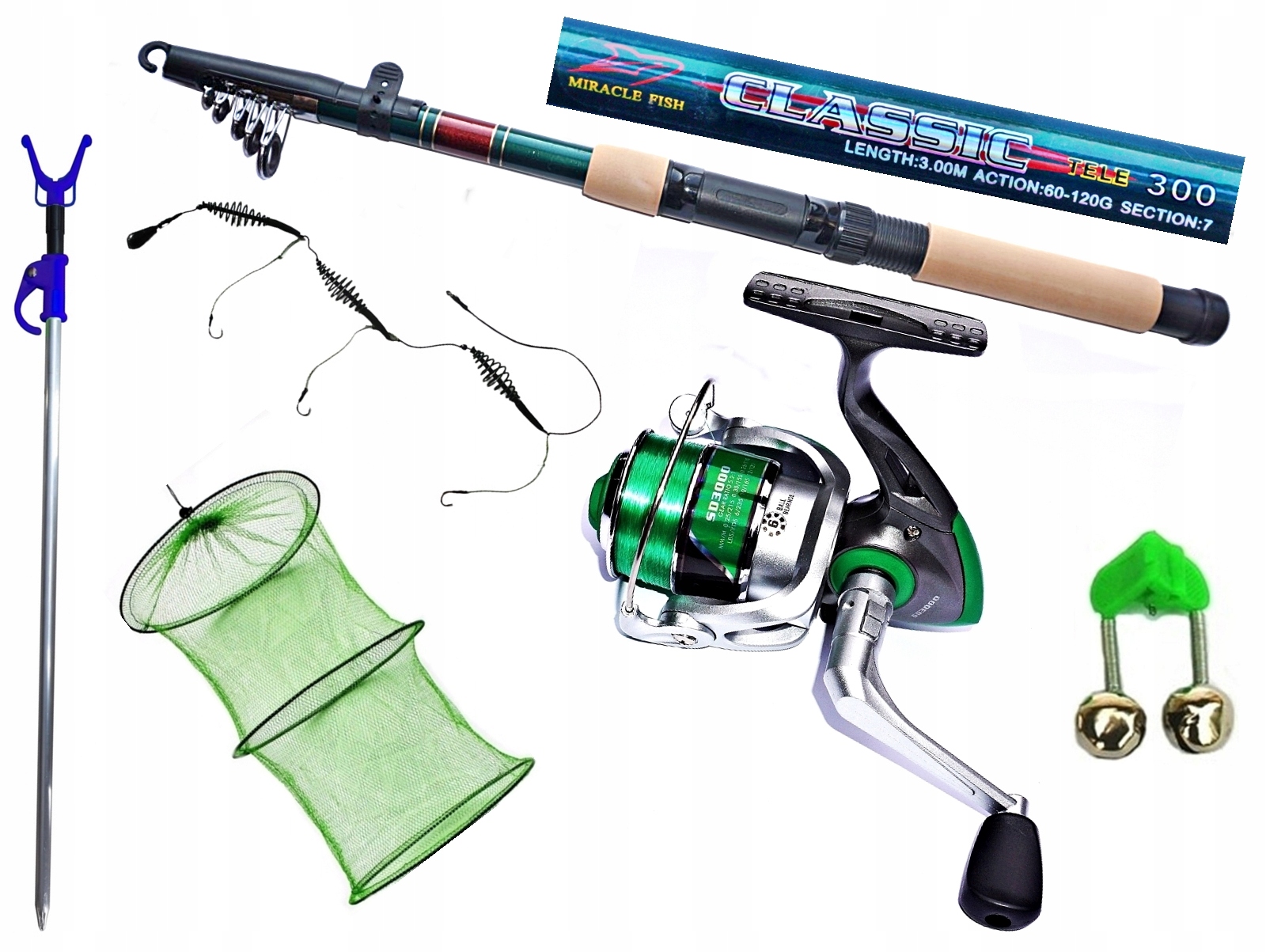 Zestaw 68 Wędka Classic 300cm. Kołowrotek Sd 3000 Green Akcesoria.