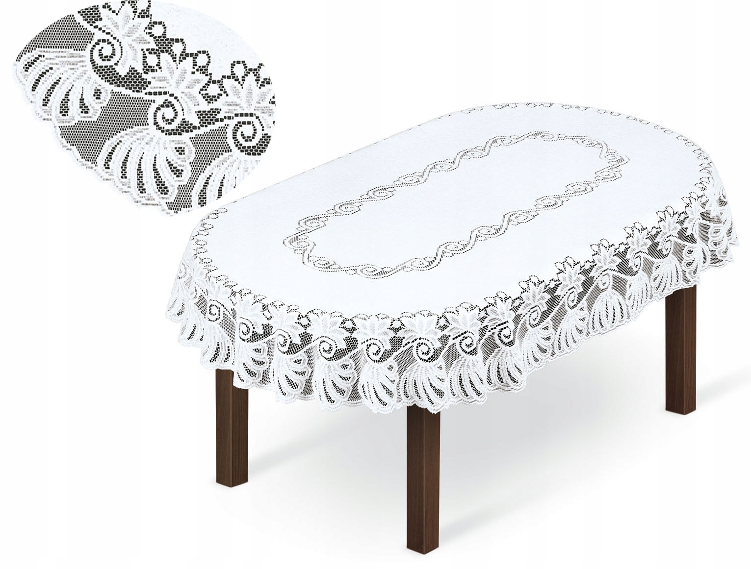 Obrus żakardowy na stół owalny 150x300 cm biały