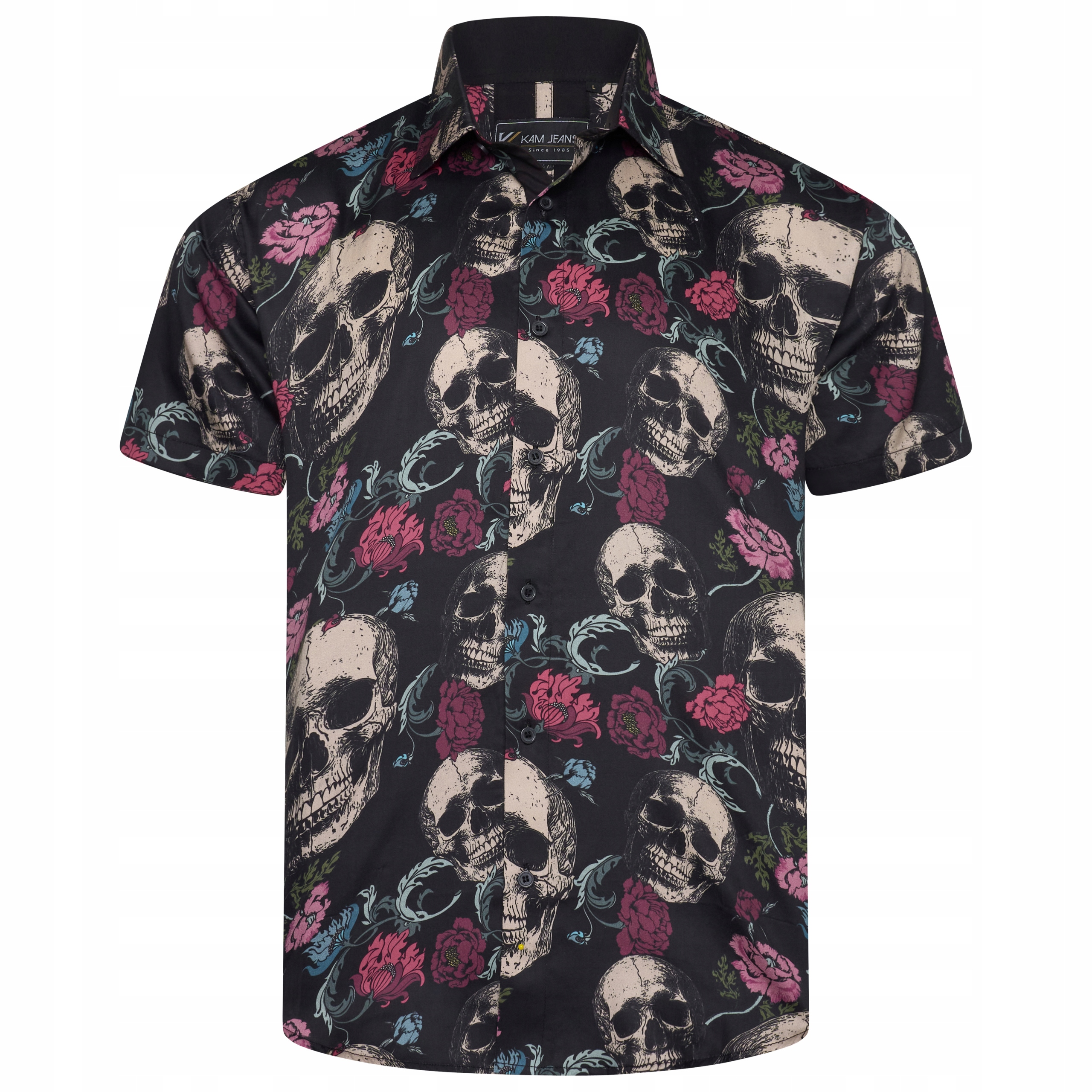 Kam košile pánská Floral Skull Print Shirt 7XL černá
