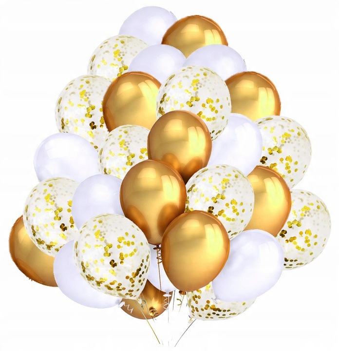 

Balony na ślub wesele złote białe z konfetti 30szt