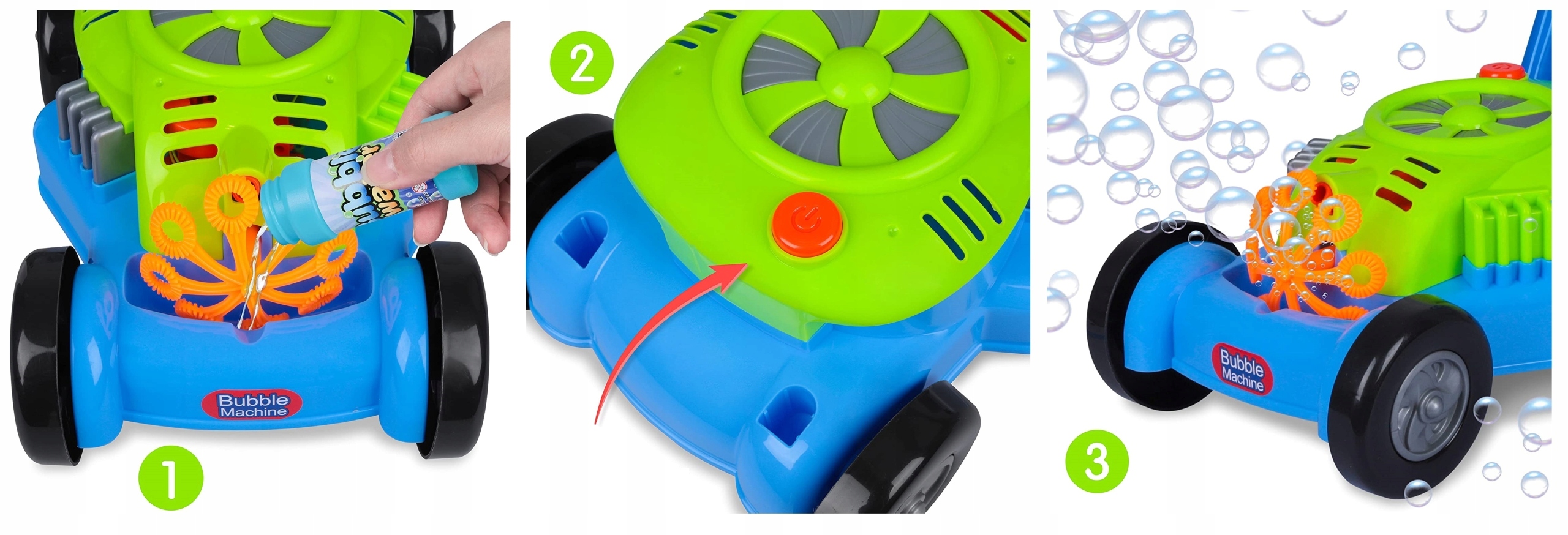 Bańki mydlane Kosiarka DUŻA maszynka do baniek mydlanych dla dzieci + płyn Głębokość produktu 26 cm