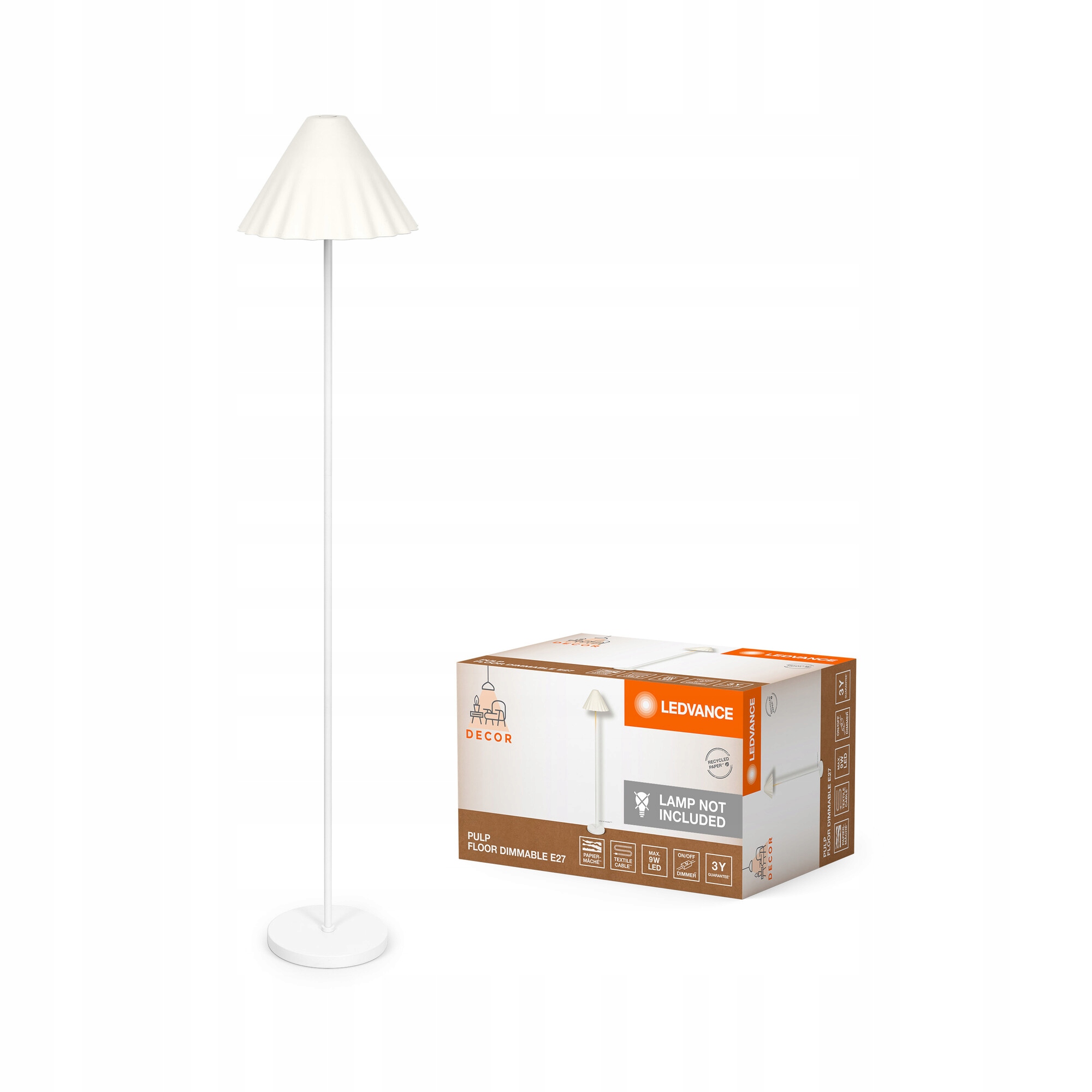 Podlahová lampa Ledvance Decor Pulp bílá, vyrobená z kovu a papíruâché