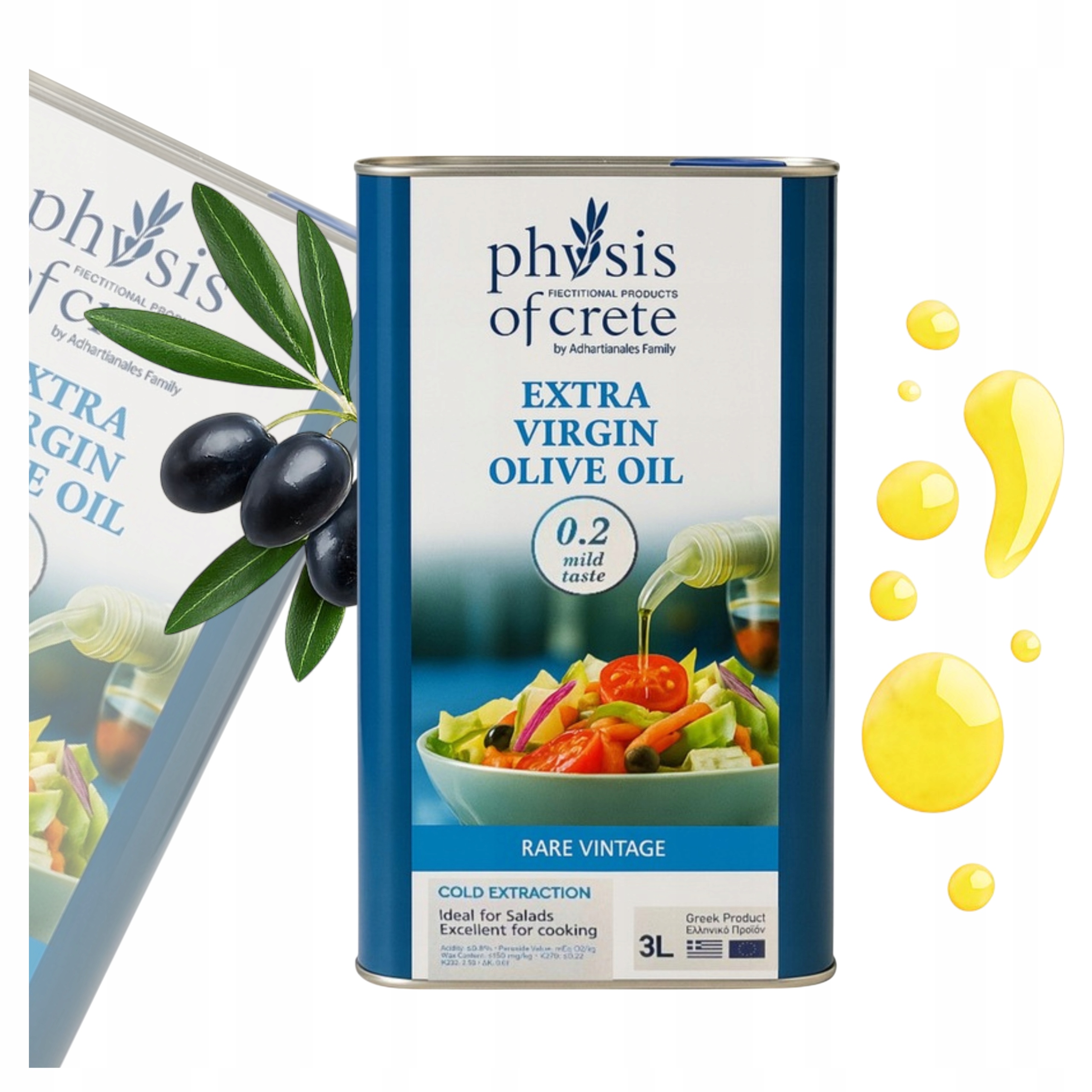 Levně Extra Panenský Řecký Olivový Olej 3 L Oceněný Physis Of Crete Novou Sklizní