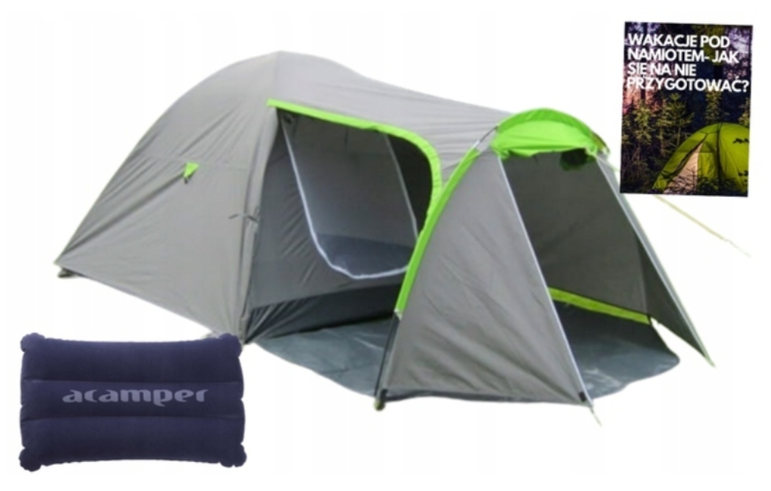 NAMIOT 3 OSOBOWY WODOODPORNY 3500 DUŻY ACAMPER TROPIK PRZEDSIONEK +PODUSZKA