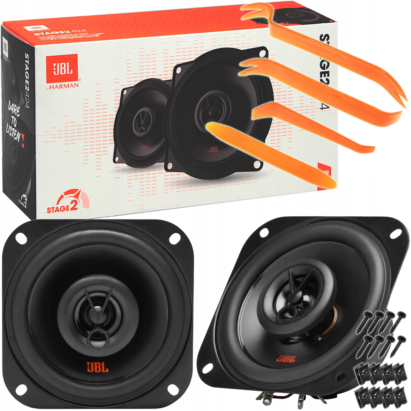 MOCNE GŁOŚNIKI JBL STAGE2 424 100mm 10cm IDEALNE POD RADIO + ŚCIĄGACZE