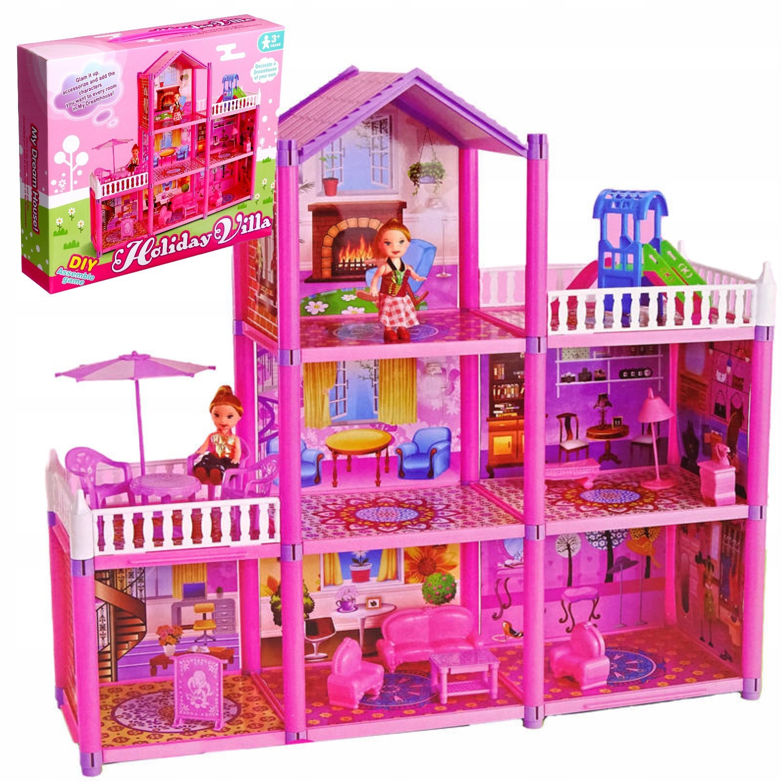 DUŻY DOMEK DLA LALEK MEBLE LALKI MEBLE 3 PIĘTRA