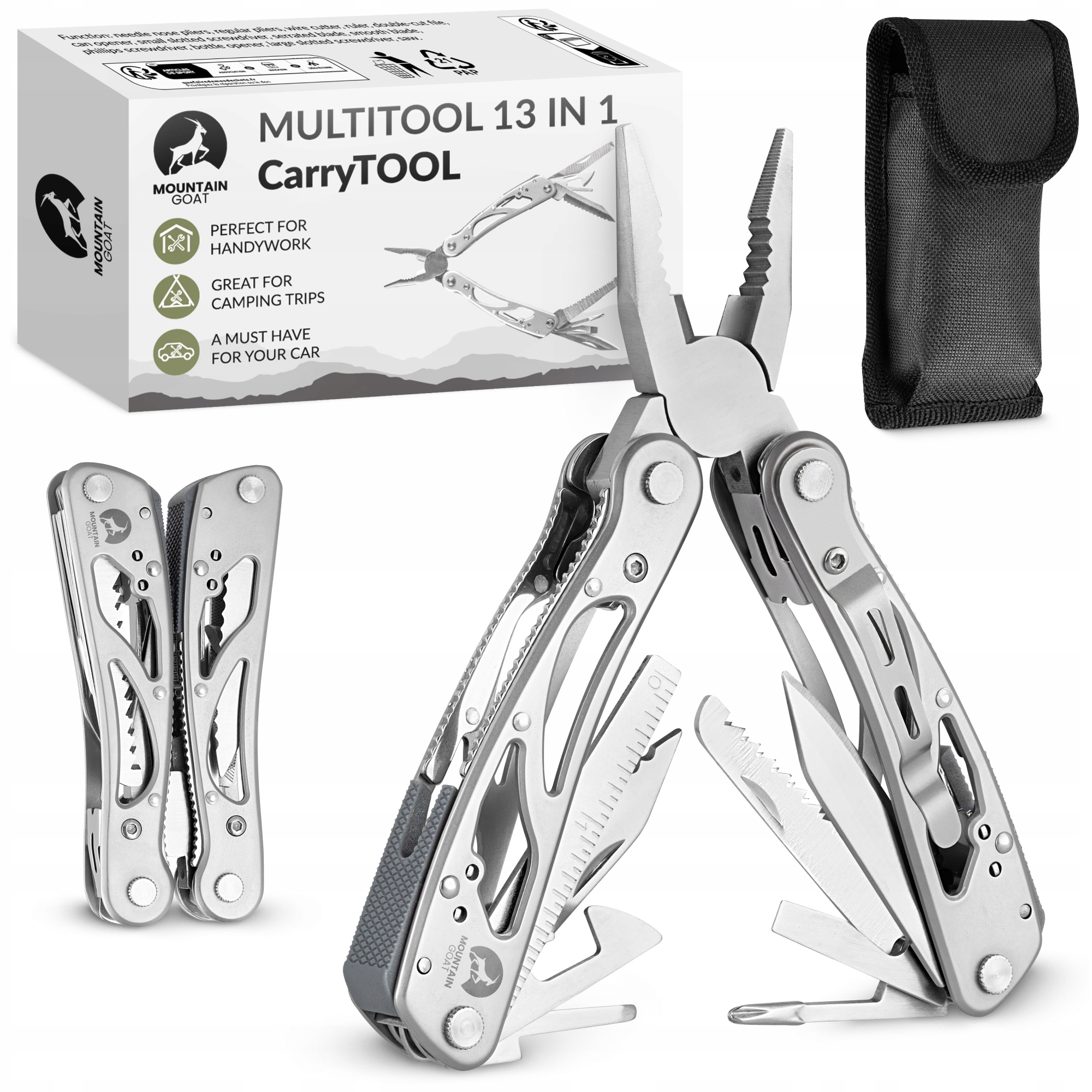 Wielofunkcyjny Scyzoryk z etui Multitool 13w1 survival biwak Mountain Goat