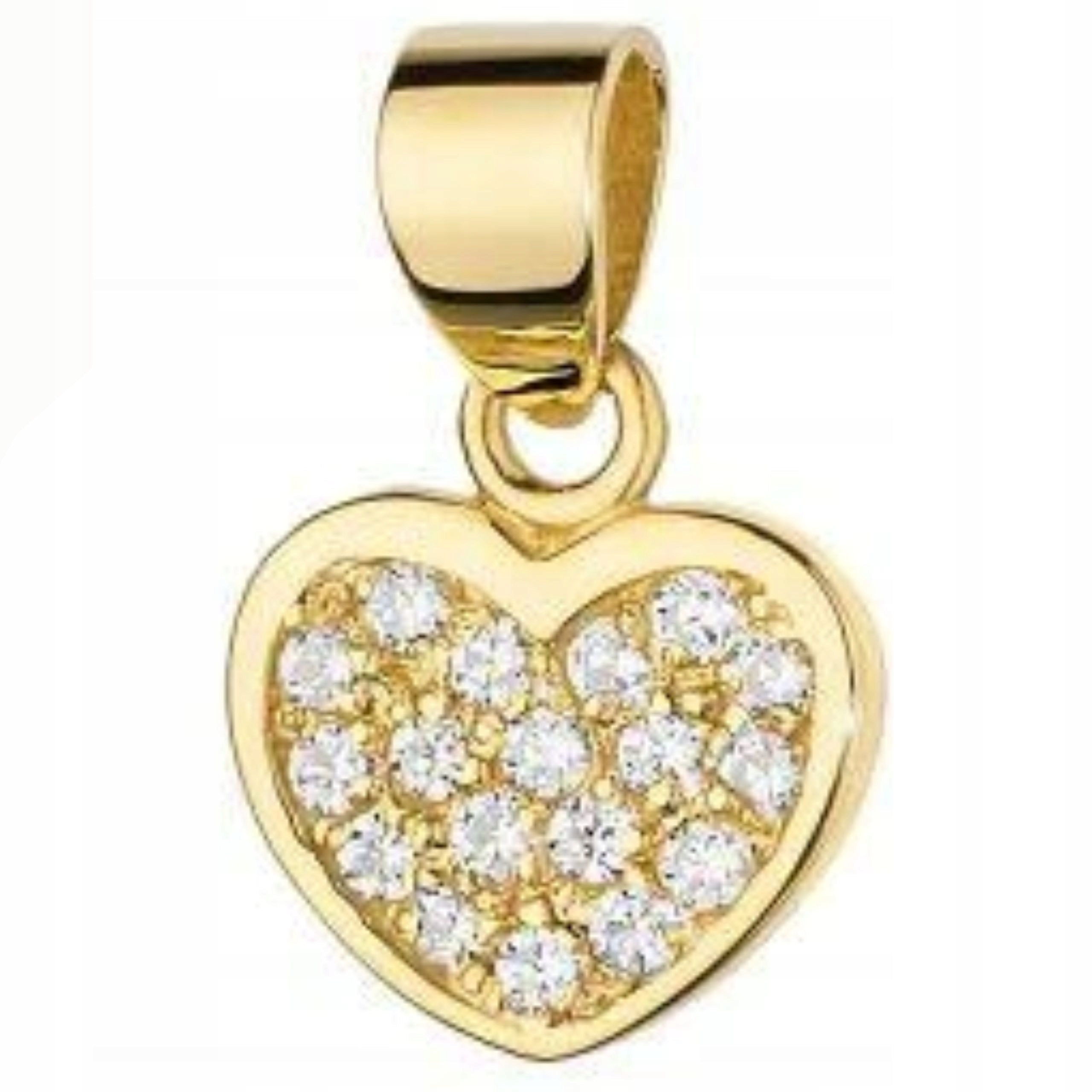 Zlatý přívěsek 585, jemné srdce s brilianty, přívěsek na řetízek 14k