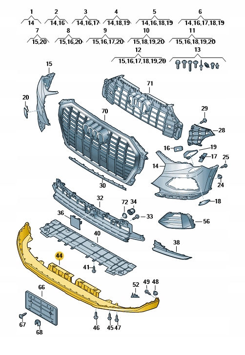 83A8070614W3 - Передній бампер губи Хокей AUDI Q3 ASO