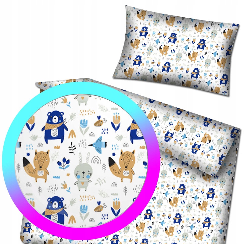 

Pościel biała w kolorowy wzór komplet 140x200