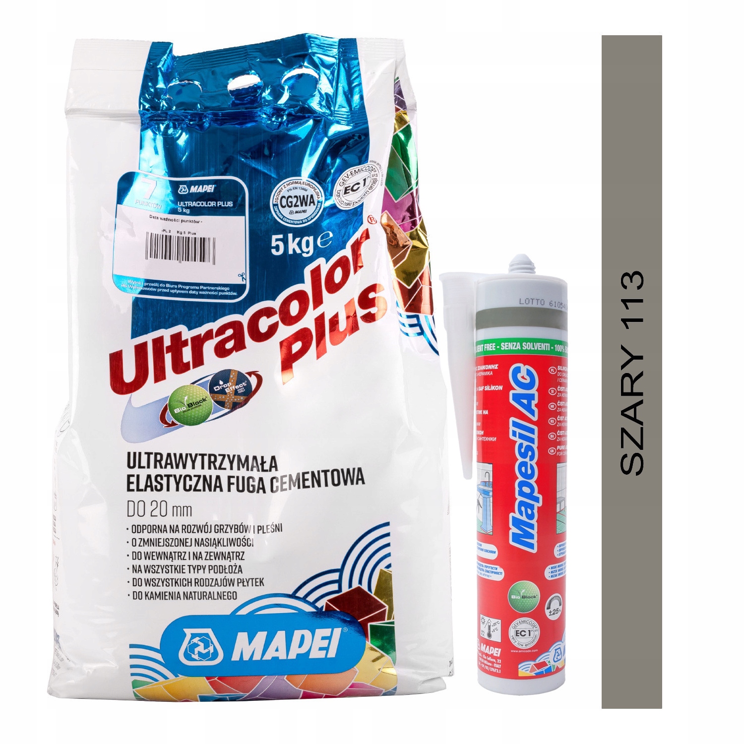

Fuga Mapei Ultracolor 5 kg silikon szary 113