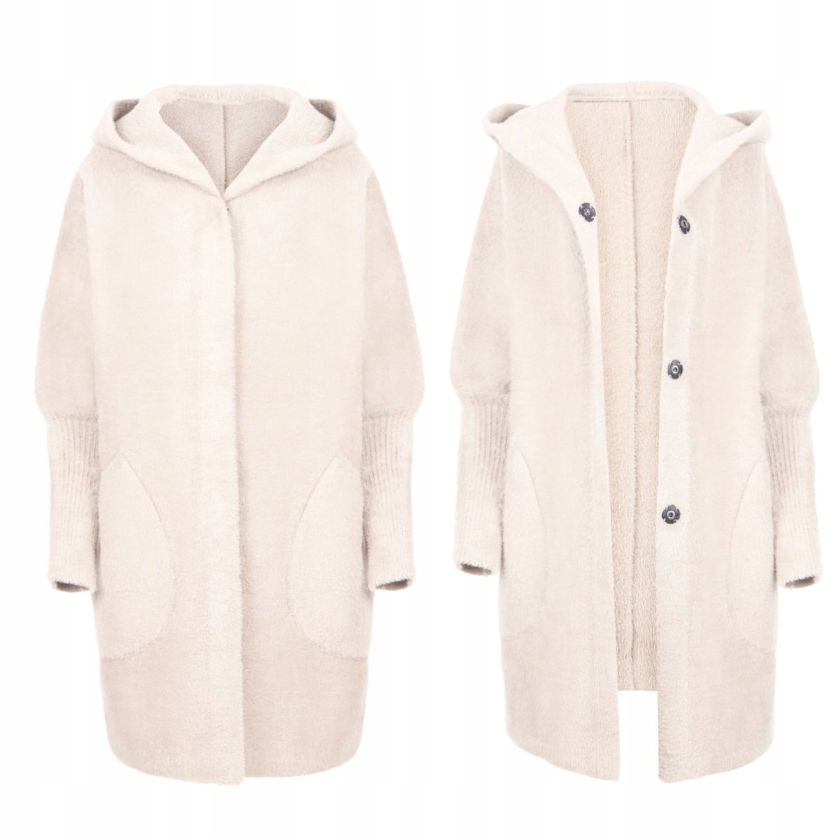 

Płaszcz Alpaki Kurtka Kaptur Wełna Kolor Kremowy