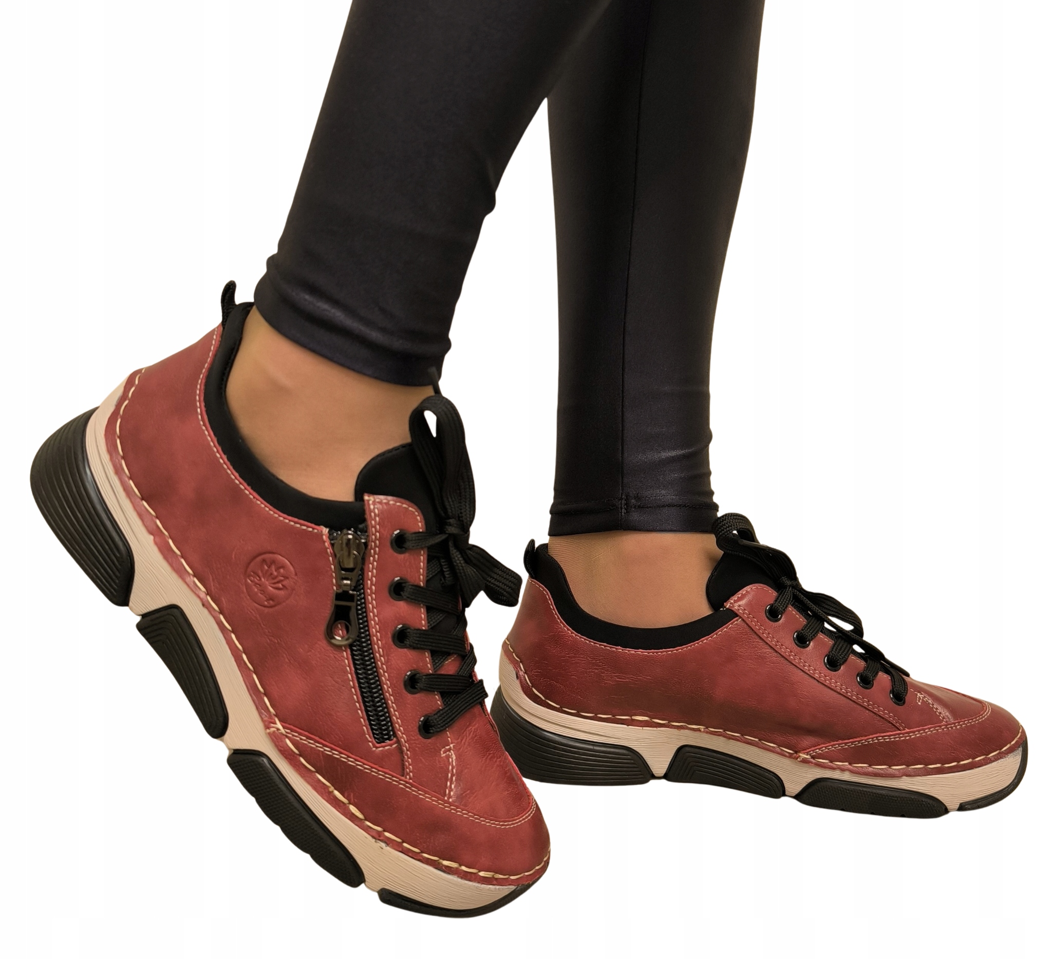Bordowe Półbuty Na Szeroką Stopę "super Comfort" Wkładka Skóra Naturalna