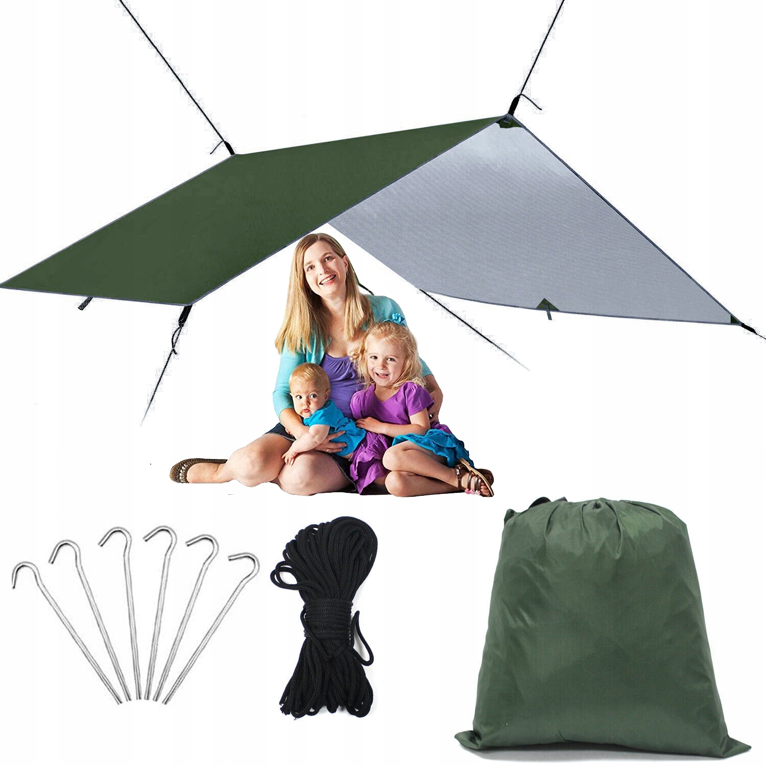Płachta Plandeka Biwakowa Przenośne Tent Tarp Polowy Przeciwsłoneczna 3x3m