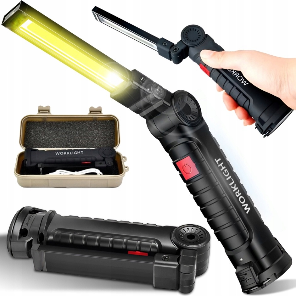 Duża Lampa Latarka Warsztatowa Led Cob Magnes Usb
