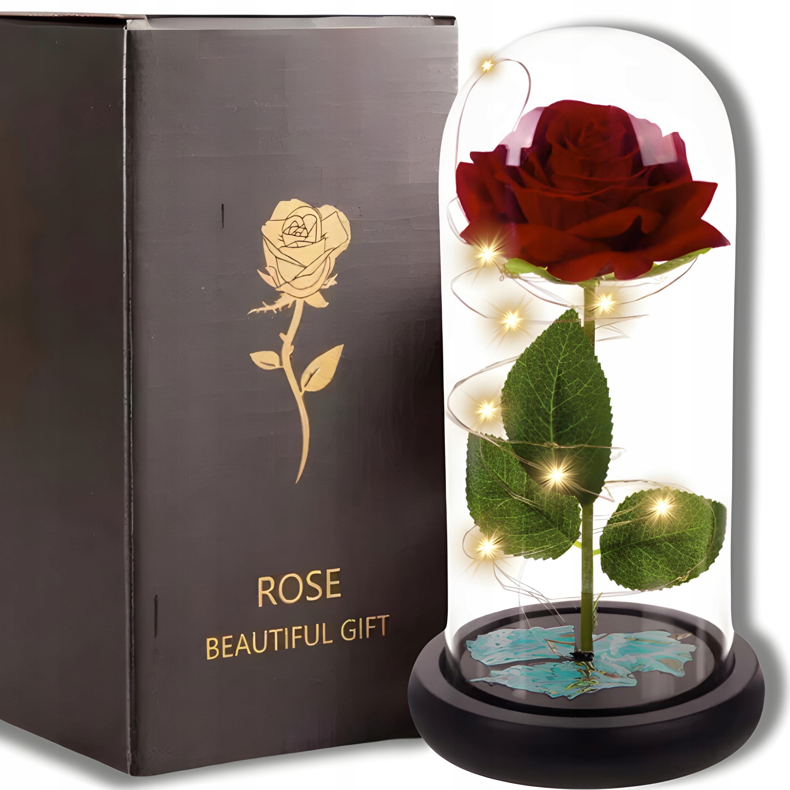 WIECZNA RÓŻA W SZKLE PREZENT CUDNA ŚWIECĄCA PREZENT NA RÓŻNE OKAZJE Wysokość produktu 22 cm