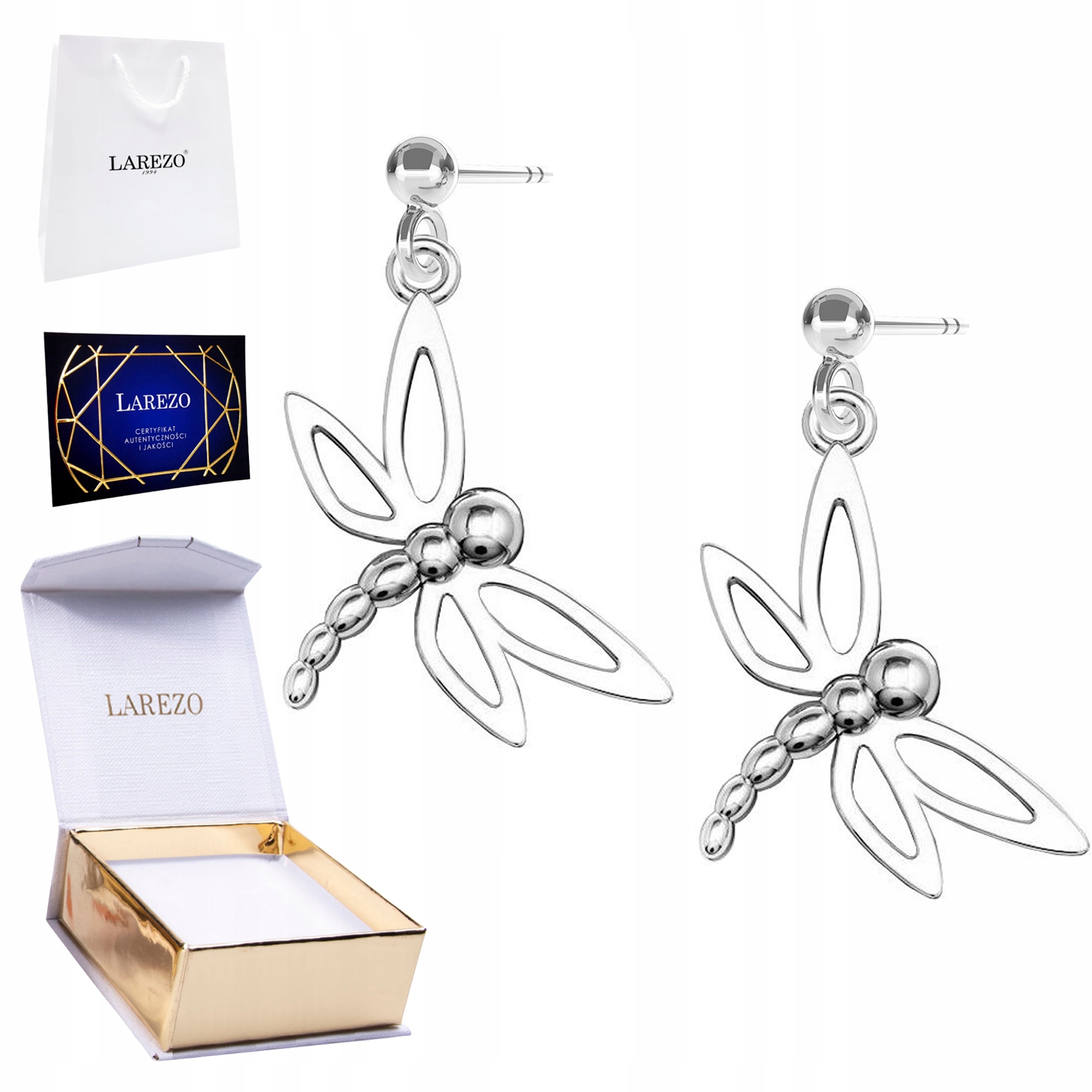 Náušnice s vážkou a hmyzem Lesklé vážky Hmyz s křídly Stříbro 925