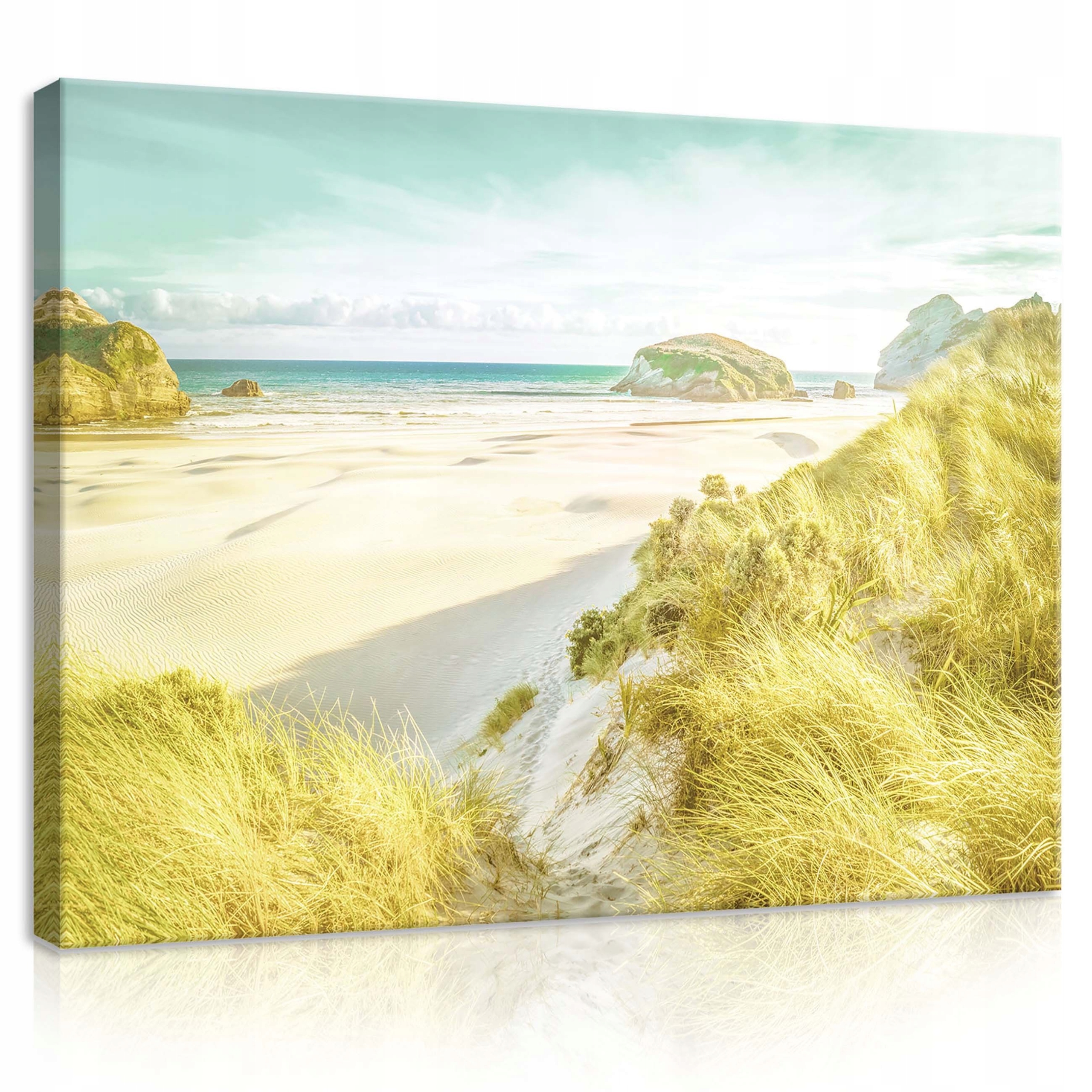 Obraz 100x75 Pláž moře duny skály klid světlo pastelové prostor