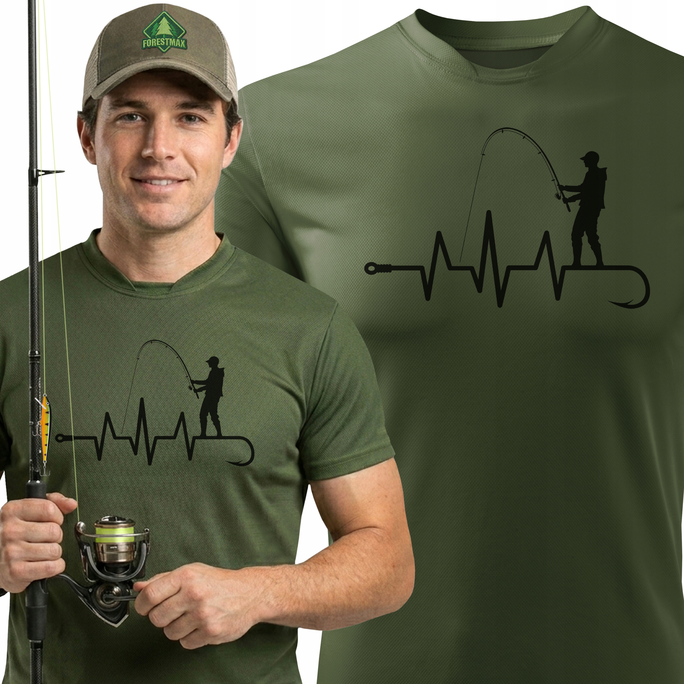 Oddychająca męska koszulka T-shirt na ryby wz. Linia Życia Wędkarza r. XXL