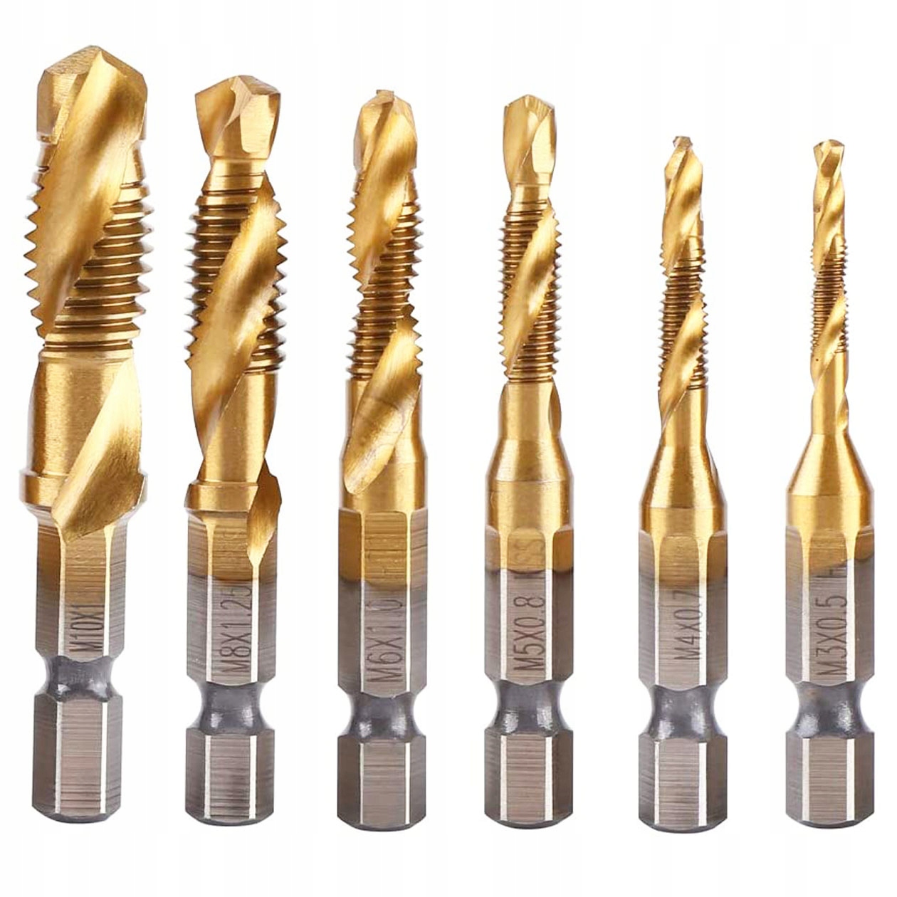 WIERTŁA GWINTUJĄCE TYTANOWE 6 el. M3 - M10