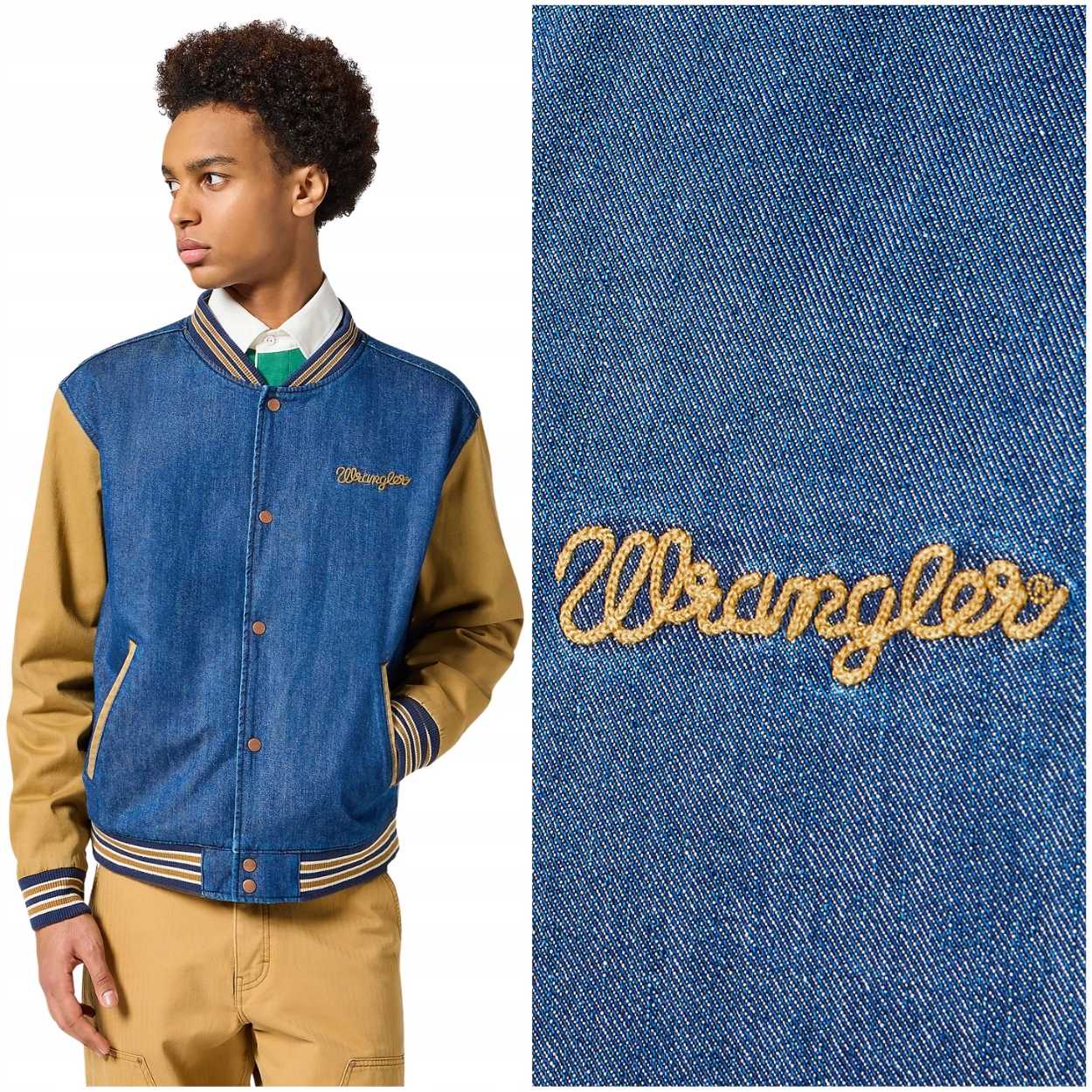 Wrangler Varsity Jacket zateplená bavlněná džínová bunda bomber XXL