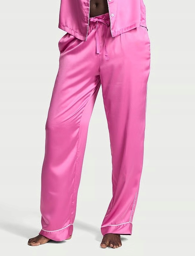 Pyžamové kalhoty Victoria's Secret růžové ze saténu, velikost XL