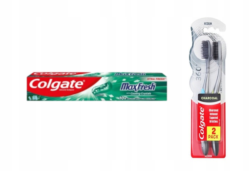 Colgate Zestaw Maxfresh Pasta Mint 100ml 2x Szczotka 360° Charcoal Med