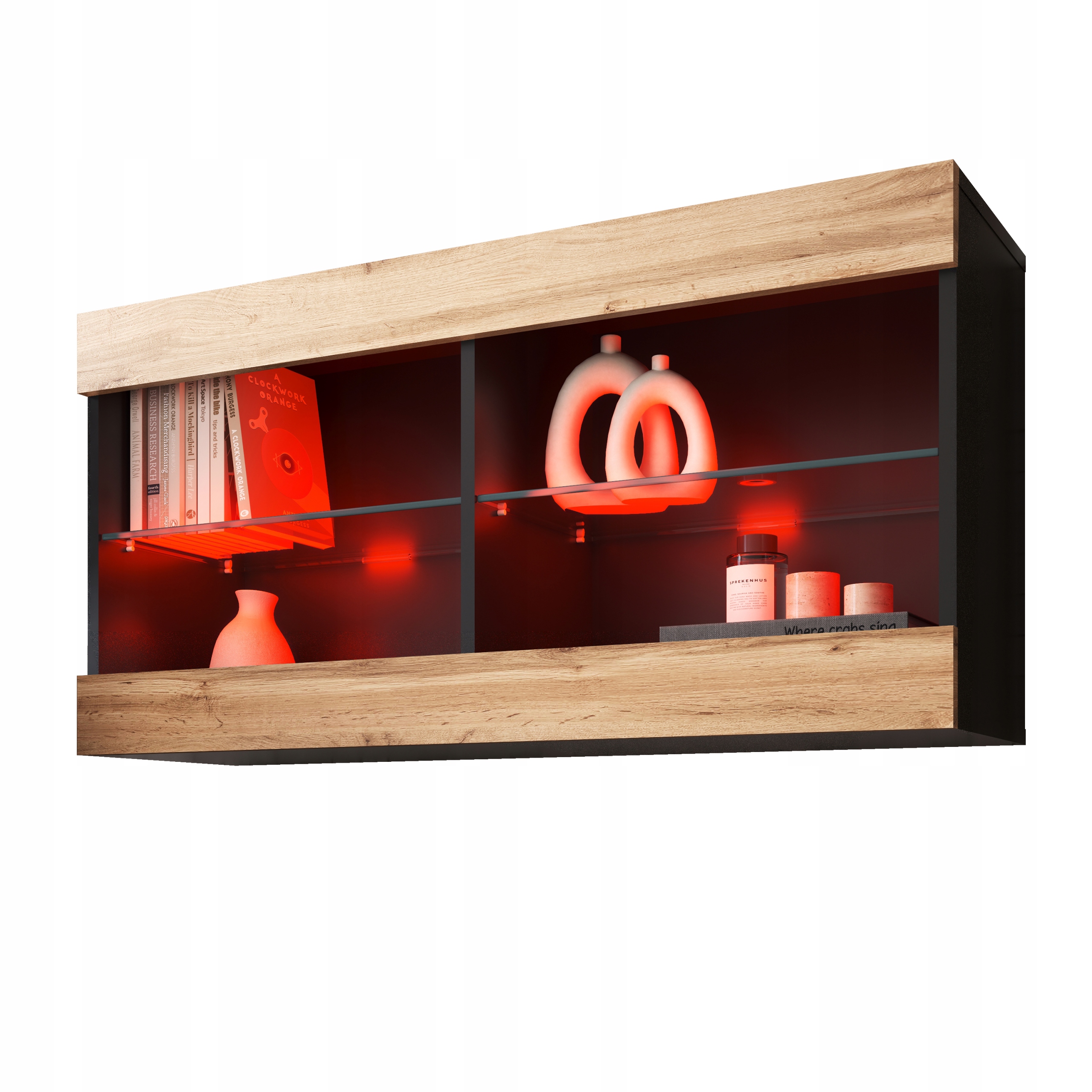 komodee Tivoli Horizontal závesná vitrína čierna-dub wotan Rgb Led