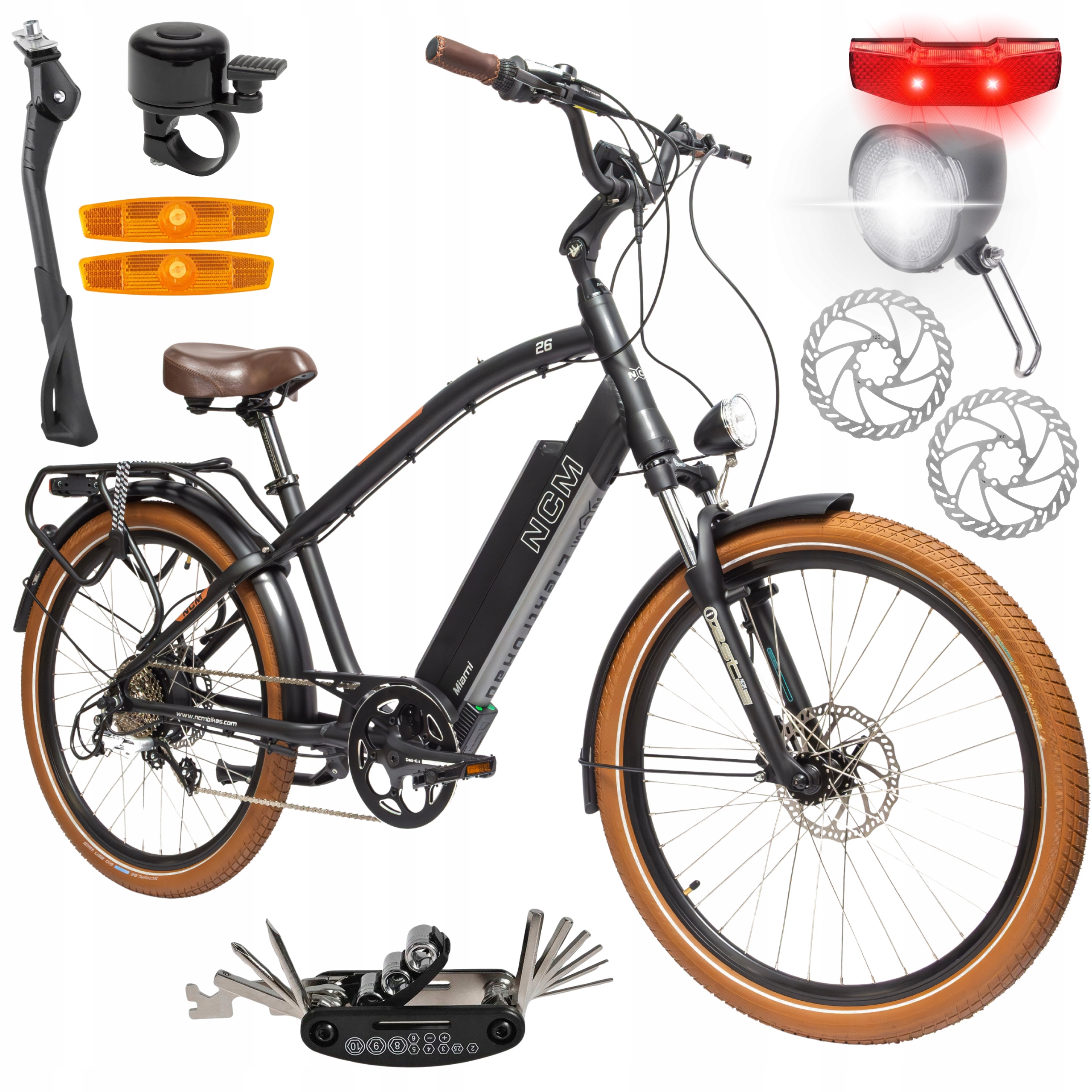 Rower Elektryczny Damski Męski Miejski Koła 26" Shimano Hydraulika 16Ah Alu