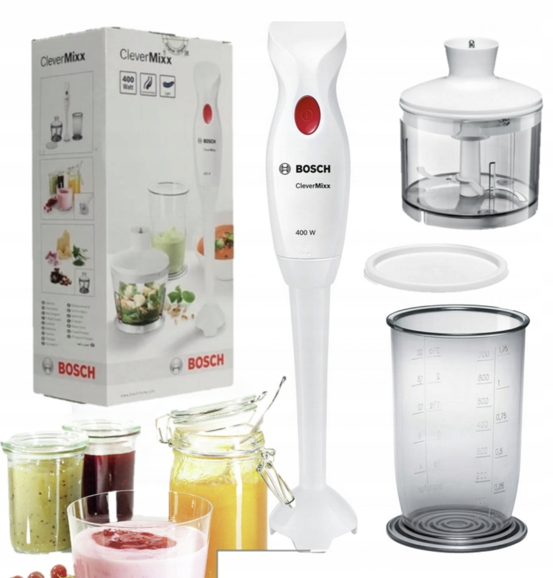 Blender ręczny Bosch Msm 14200 400 W biały z rozdrabniaczem i pojemnikiem