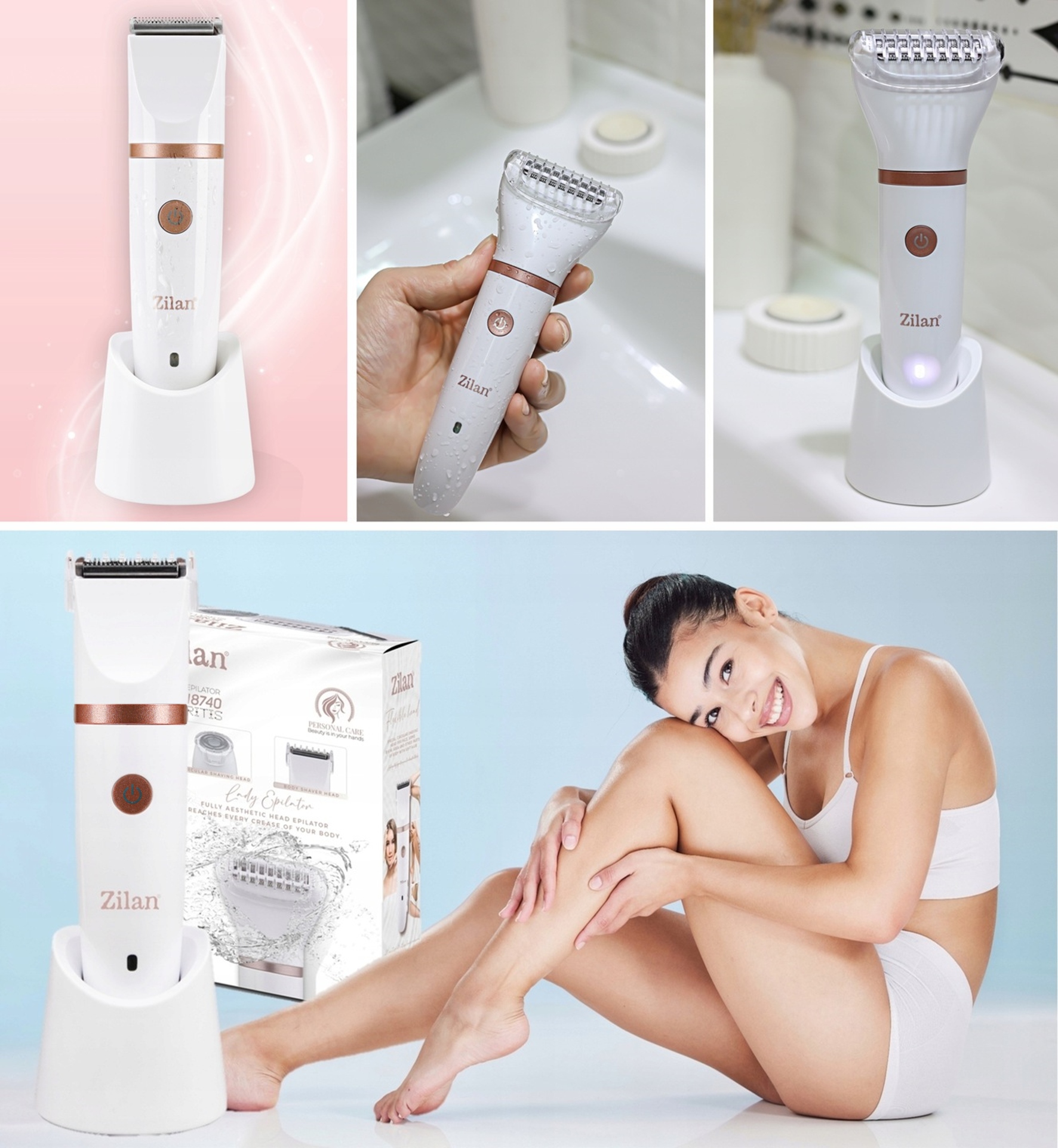 GOLARKA DAMSKA DEPILATOR DO CIAŁA BIKINI NÓG PACH WODOODPORNA USB 3W1 Kolor dominujący biały