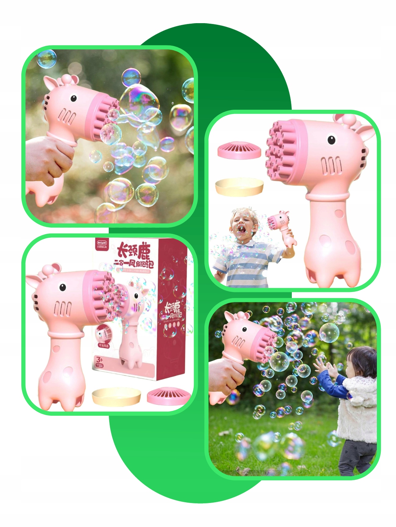 MASZYNA DO BANIEK MYDLANYCH GENERATOR ŻYRAFA 32 OTWORY 2w1 AKCESORIA PŁYN Wiek dziecka 3 lata +