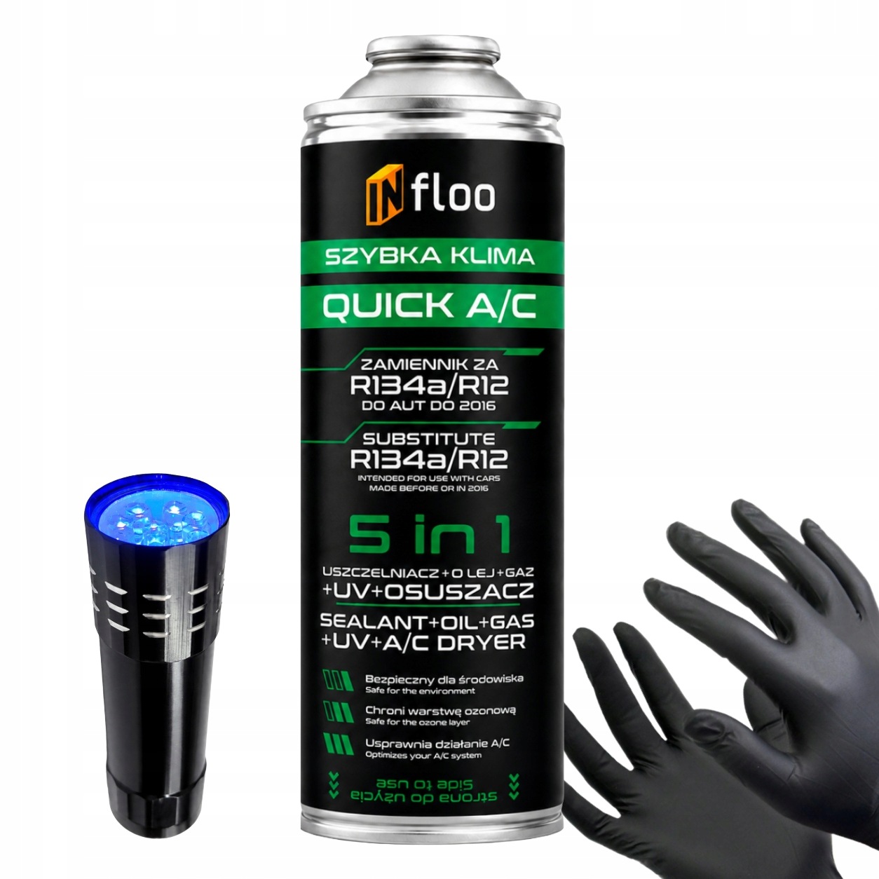 Infloo Szybka Klima R134A Gaz Olej Uszczelniacz Uv 5w1 Czynnik Latarka Uv