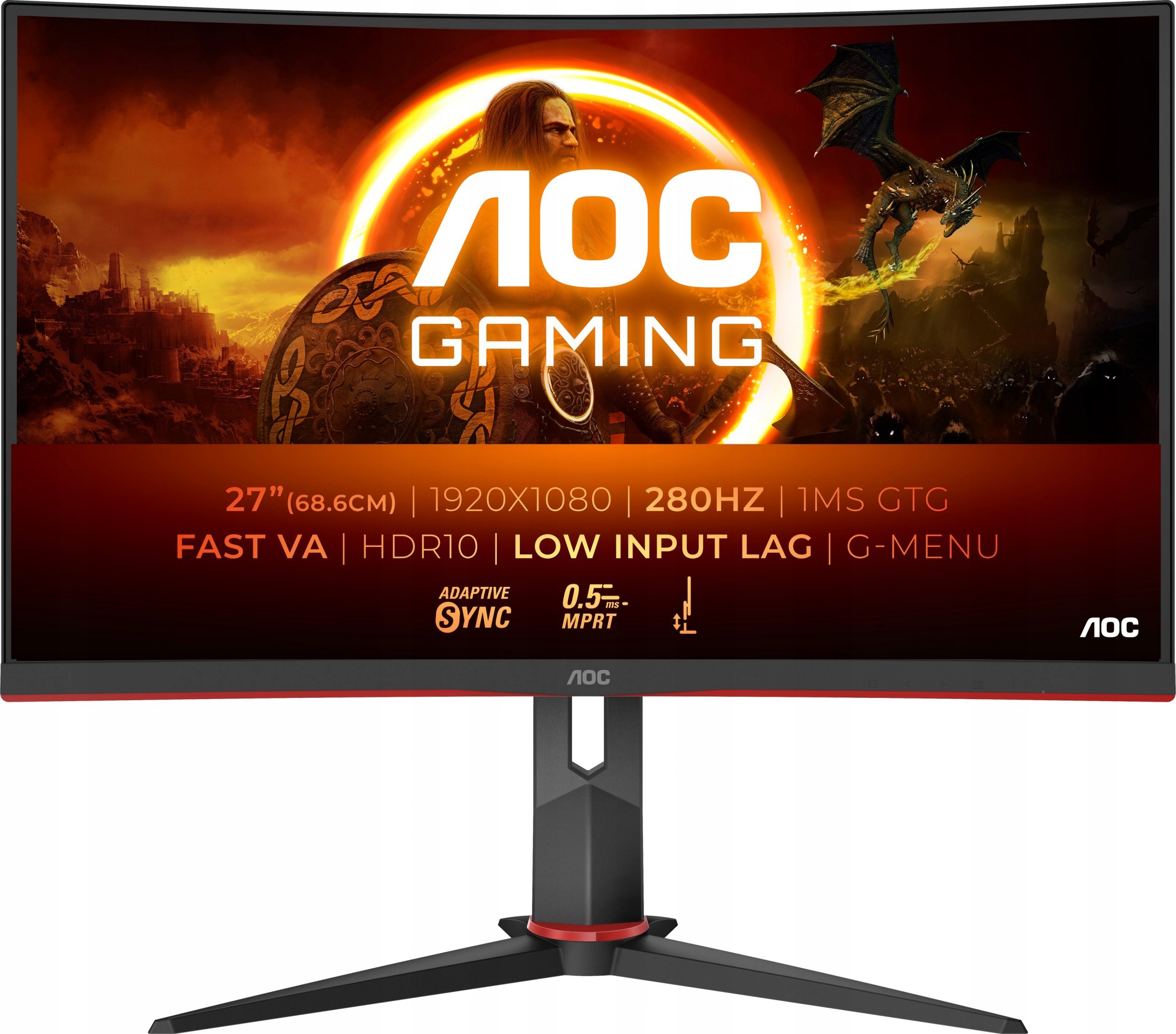 Monitor Gamingowy 27 cali AOC C27G2Z3/BK FHD VA 280Hz 0,5ms HDR10 tryb gry