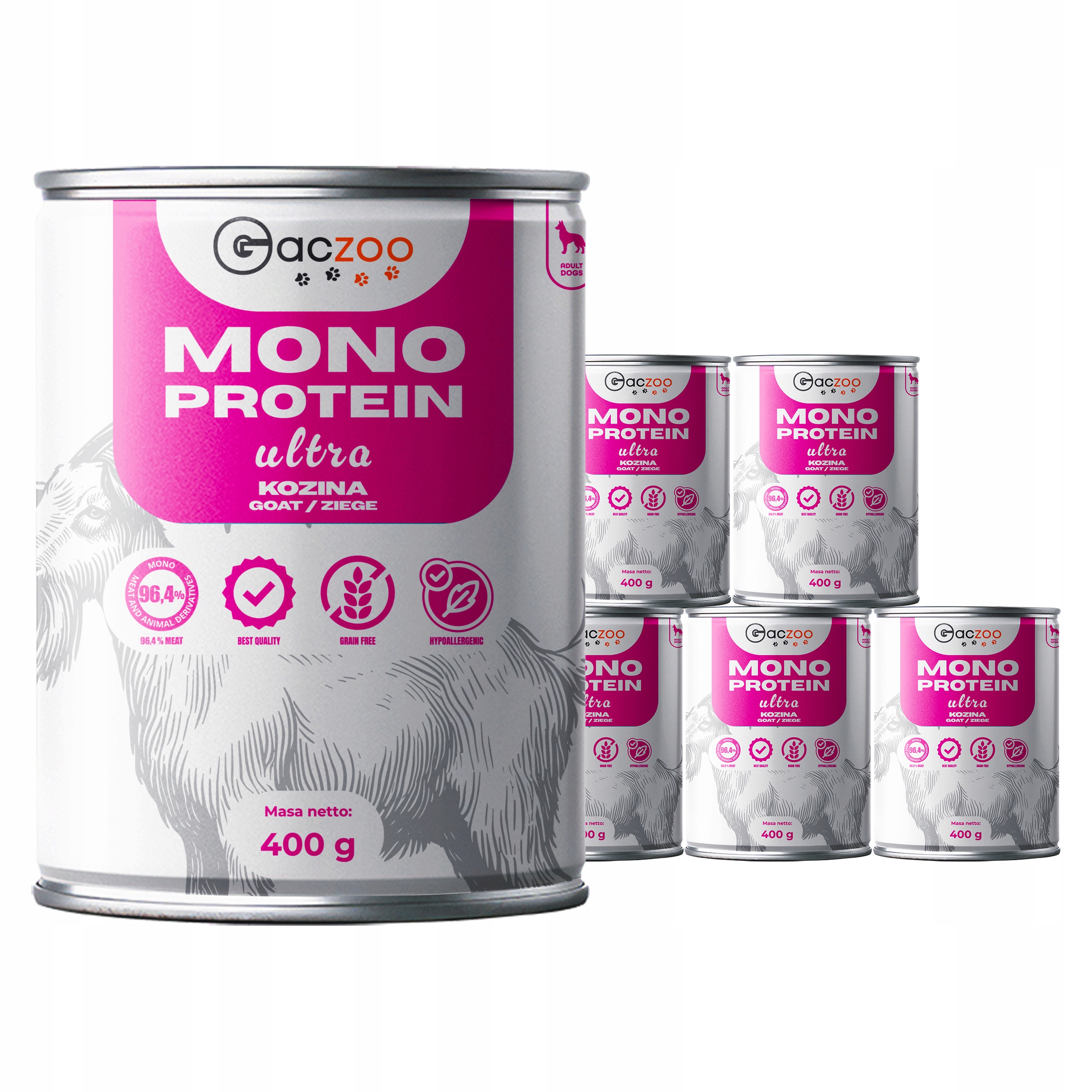 Levně Vlhké krmivo monoproteinové krmivo pro psy Gaczoo Mono Protein Ultra Kozina 6 x 400 g