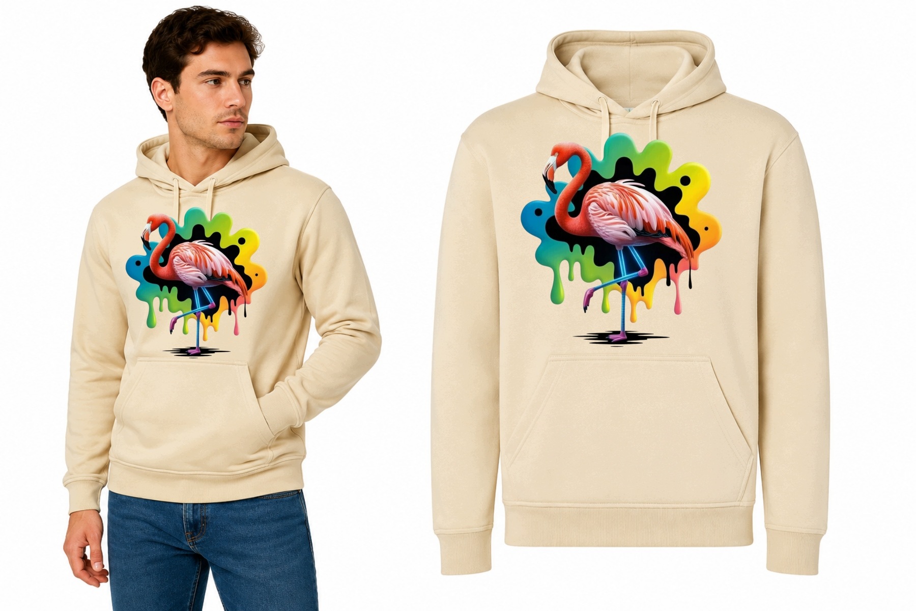 Mikina s kapucí s potiskem Plameňák Barevný Graffiti Fantasy Streetwear vel. 5XL