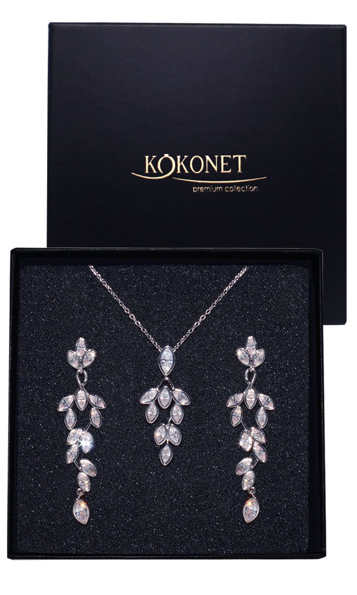 Stříbrný set svatebních šperků náušnice náhrdelník s lístečky Efektní